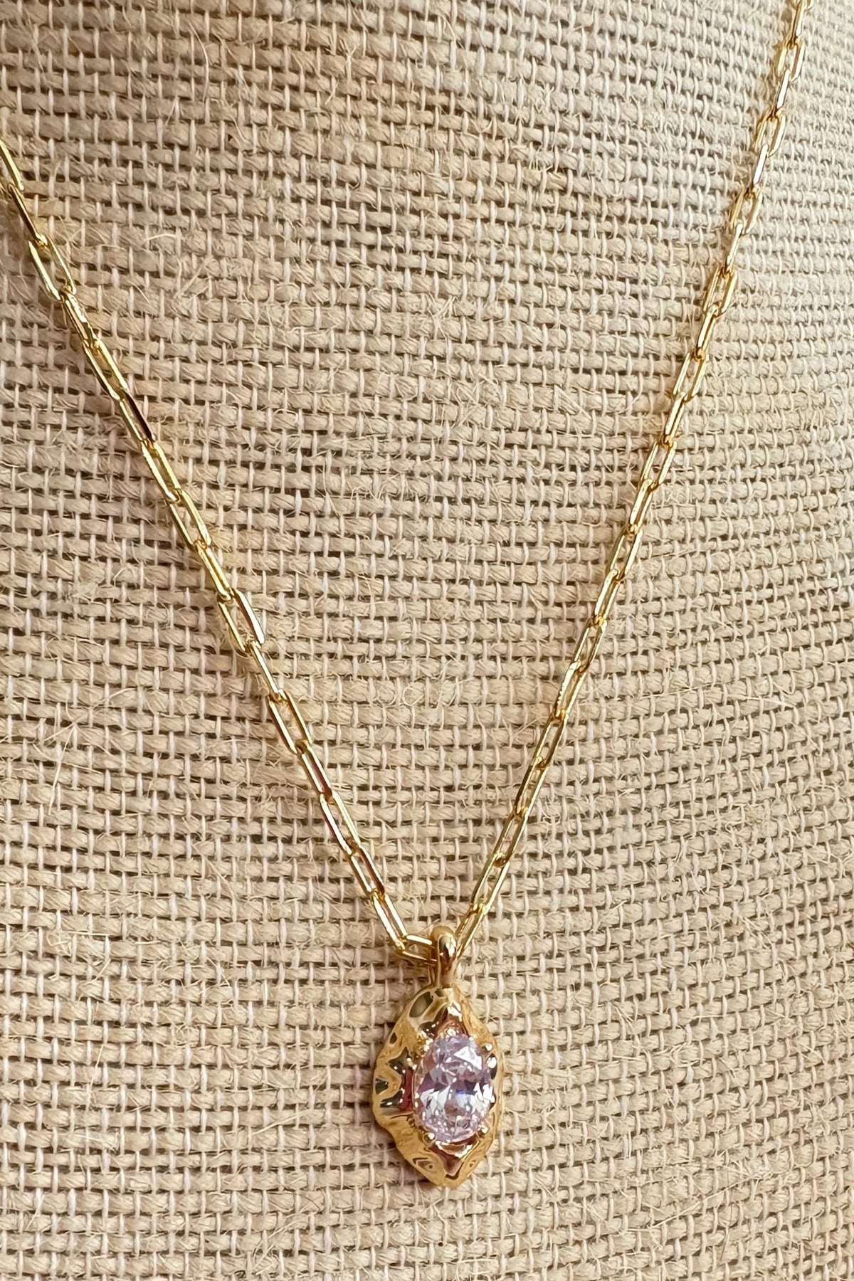 Women’s Glass Rock Pendant Necklace – 18k Gold Filled Waterproof Paperclip Chain - Women&#39;s Jewelry - Blooming Daily