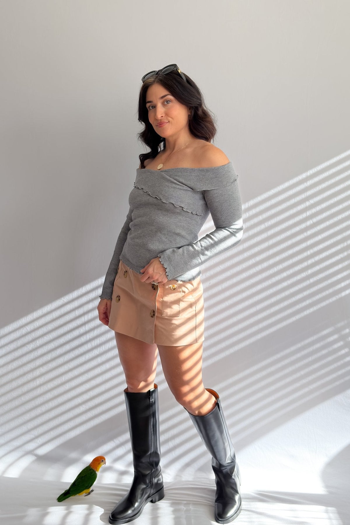 Women’s Gray Off - Shoulder Lettuce Hem Knit Top - Women's Shirts & Tops - Blooming Daily