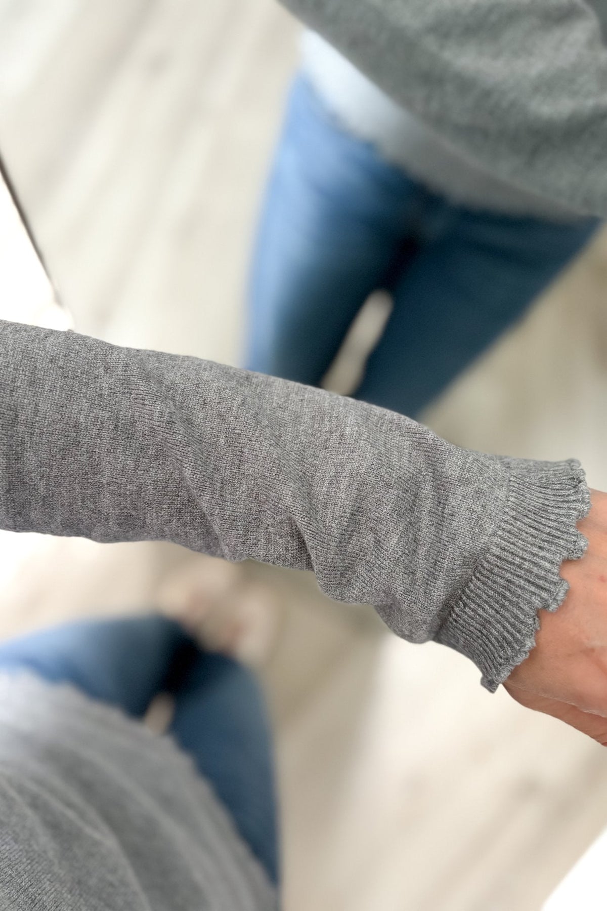 Women’s Gray Off - Shoulder Lettuce Hem Knit Top - Women's Shirts & Tops - Blooming Daily