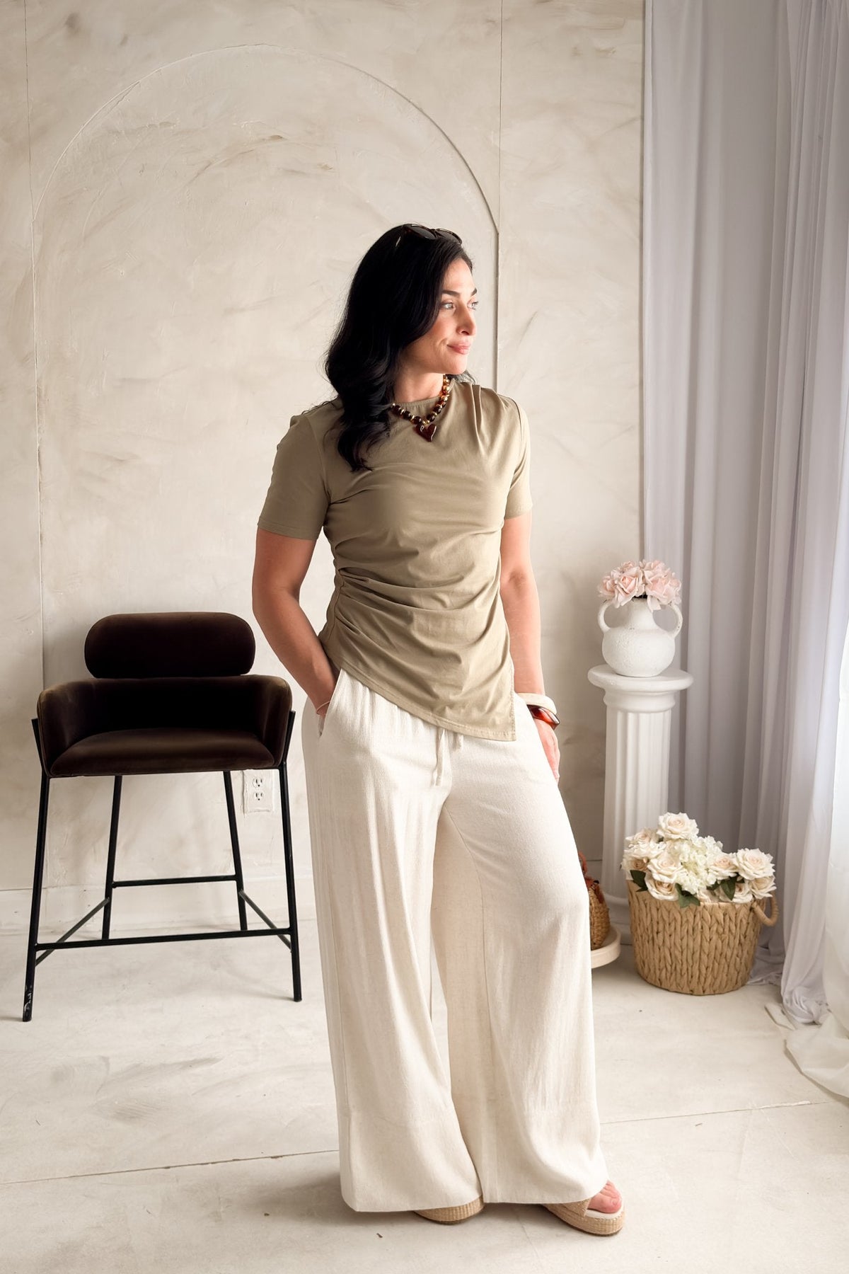 Women’s Green Elevated Basic Tee – Fitted Cotton Stretch Top - Women's Shirts & Tops - Blooming Daily