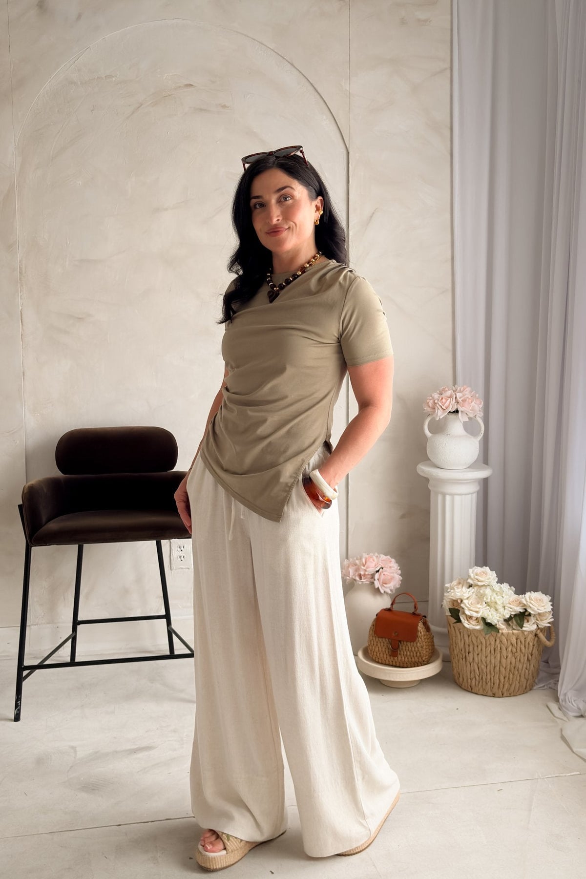 Women’s Green Elevated Basic Tee – Fitted Cotton Stretch Top - Women's Shirts & Tops - Blooming Daily