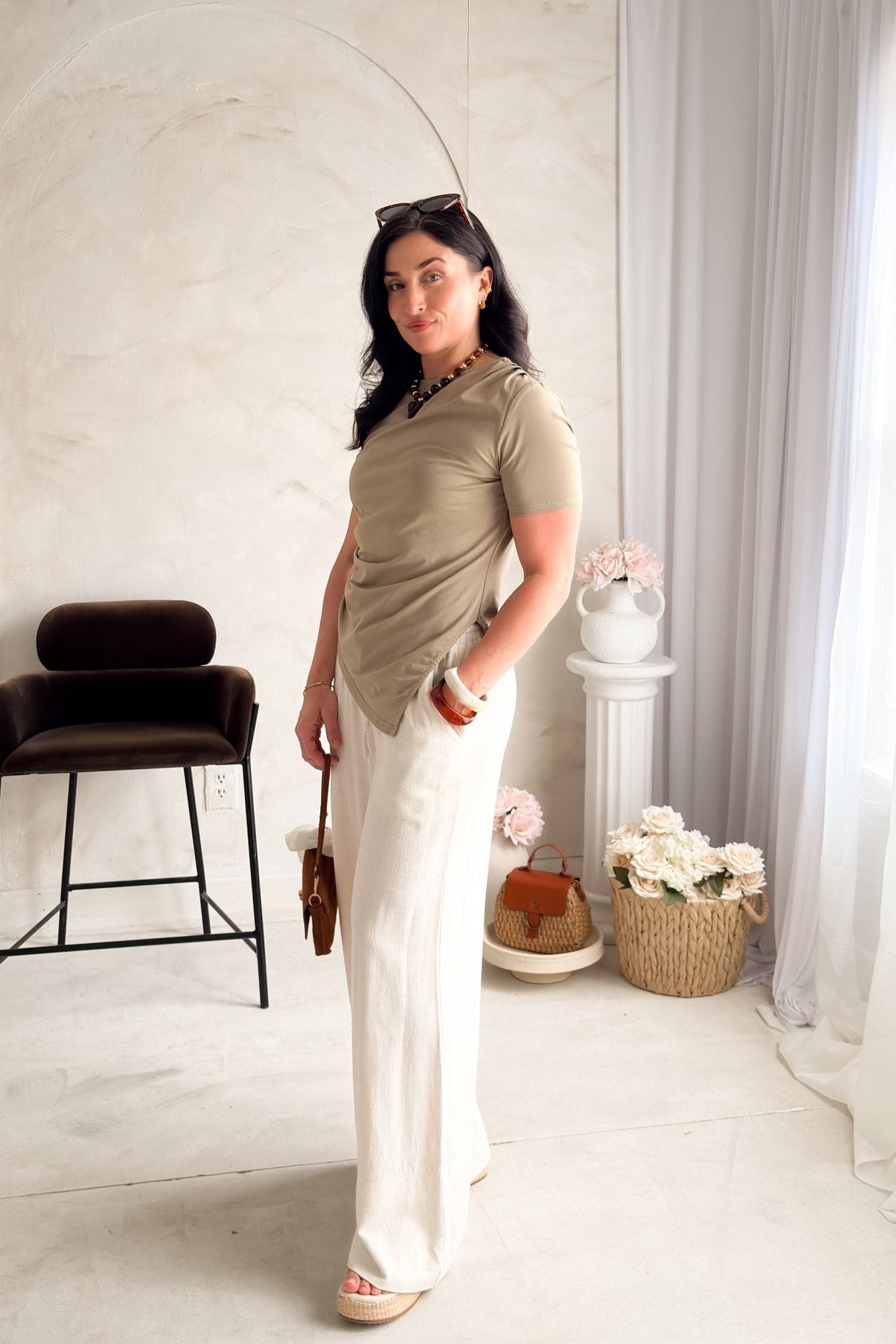Women’s Green Elevated Basic Tee – Fitted Cotton Stretch Top - Women's Shirts & Tops - Blooming Daily