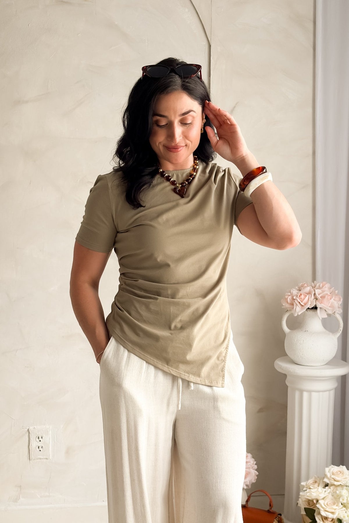 Women’s Green Elevated Basic Tee – Fitted Cotton Stretch Top - Women's Shirts & Tops - Blooming Daily