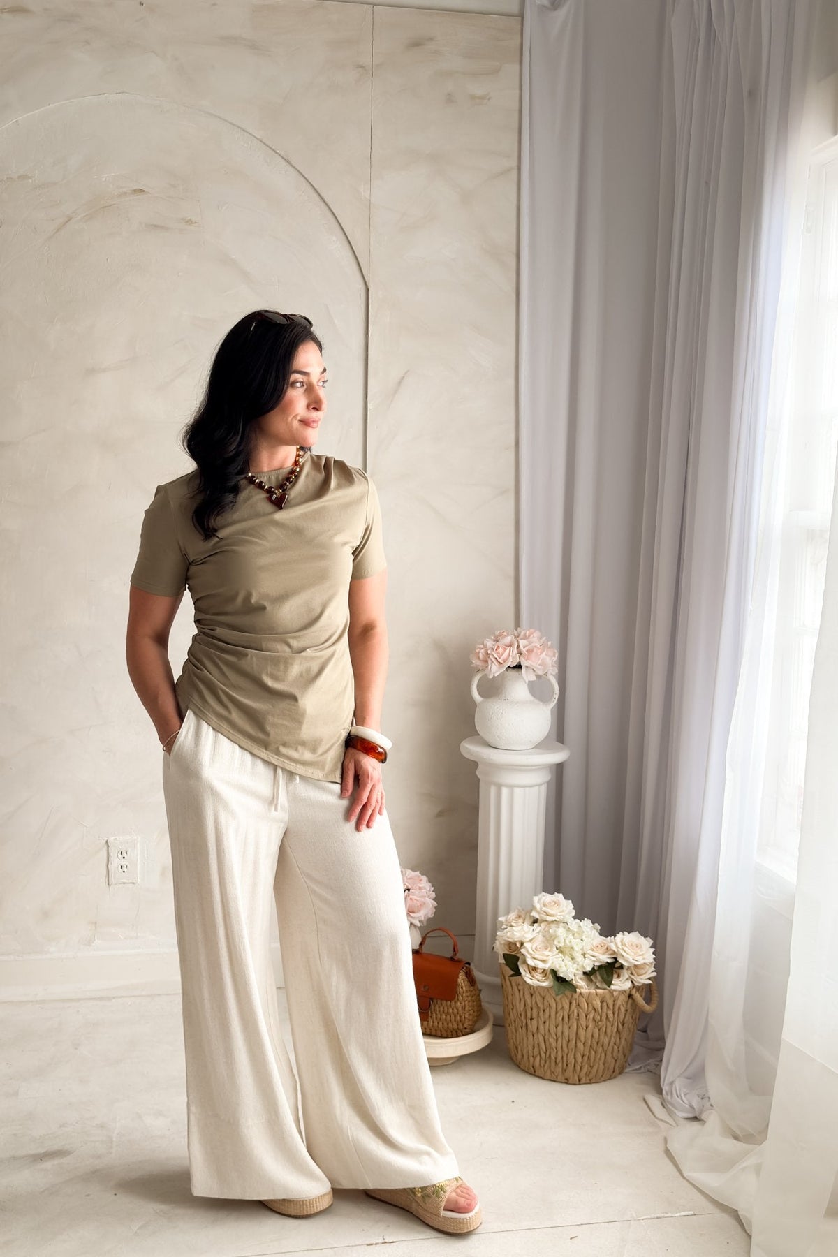 Women’s Green Elevated Basic Tee – Fitted Cotton Stretch Top - Women's Shirts & Tops - Blooming Daily