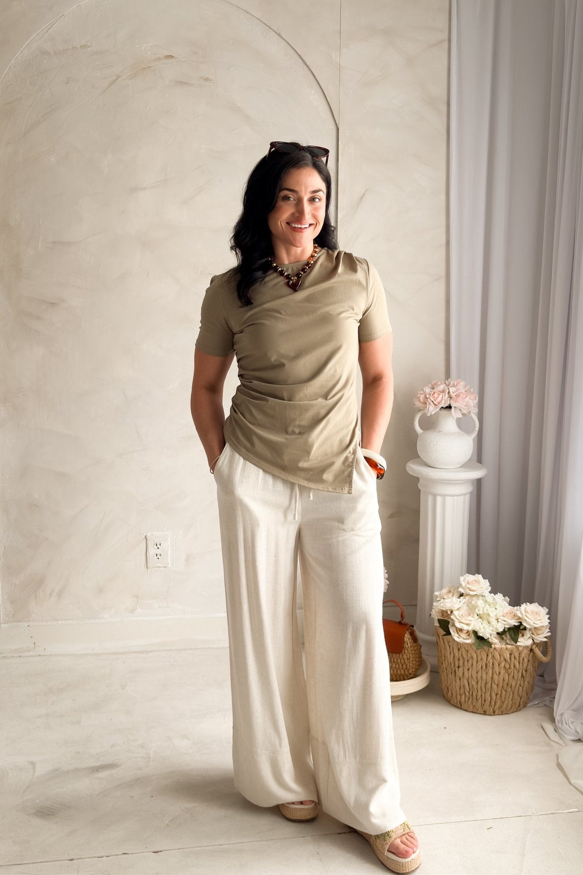 Women’s Green Elevated Basic Tee – Fitted Cotton Stretch Top - Women's Shirts & Tops - Blooming Daily