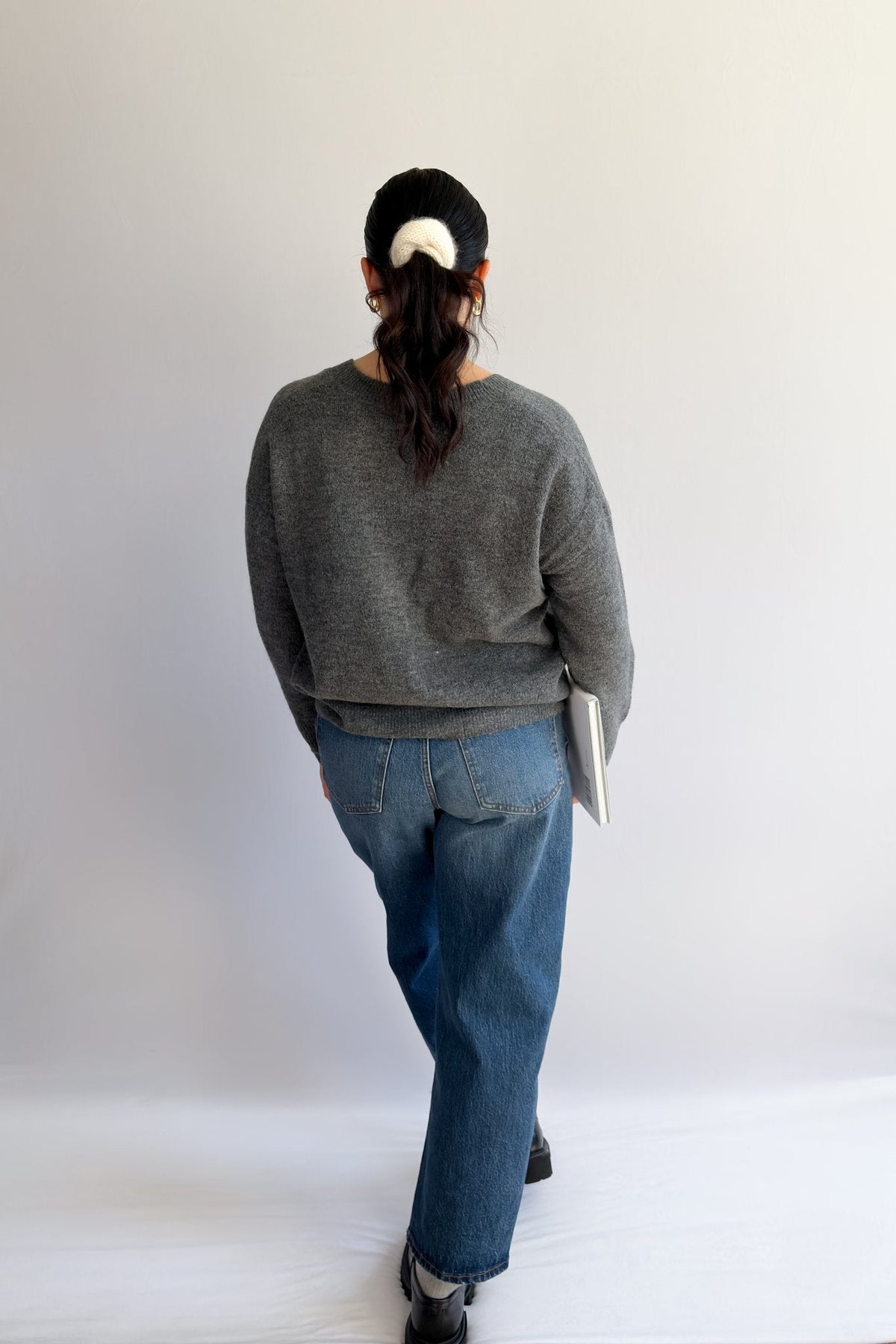 Women’s Grey V - Neck Sweater – Soft Knit Lightweight Pullover - Women&#39;s Shirts &amp; Tops - Blooming Daily