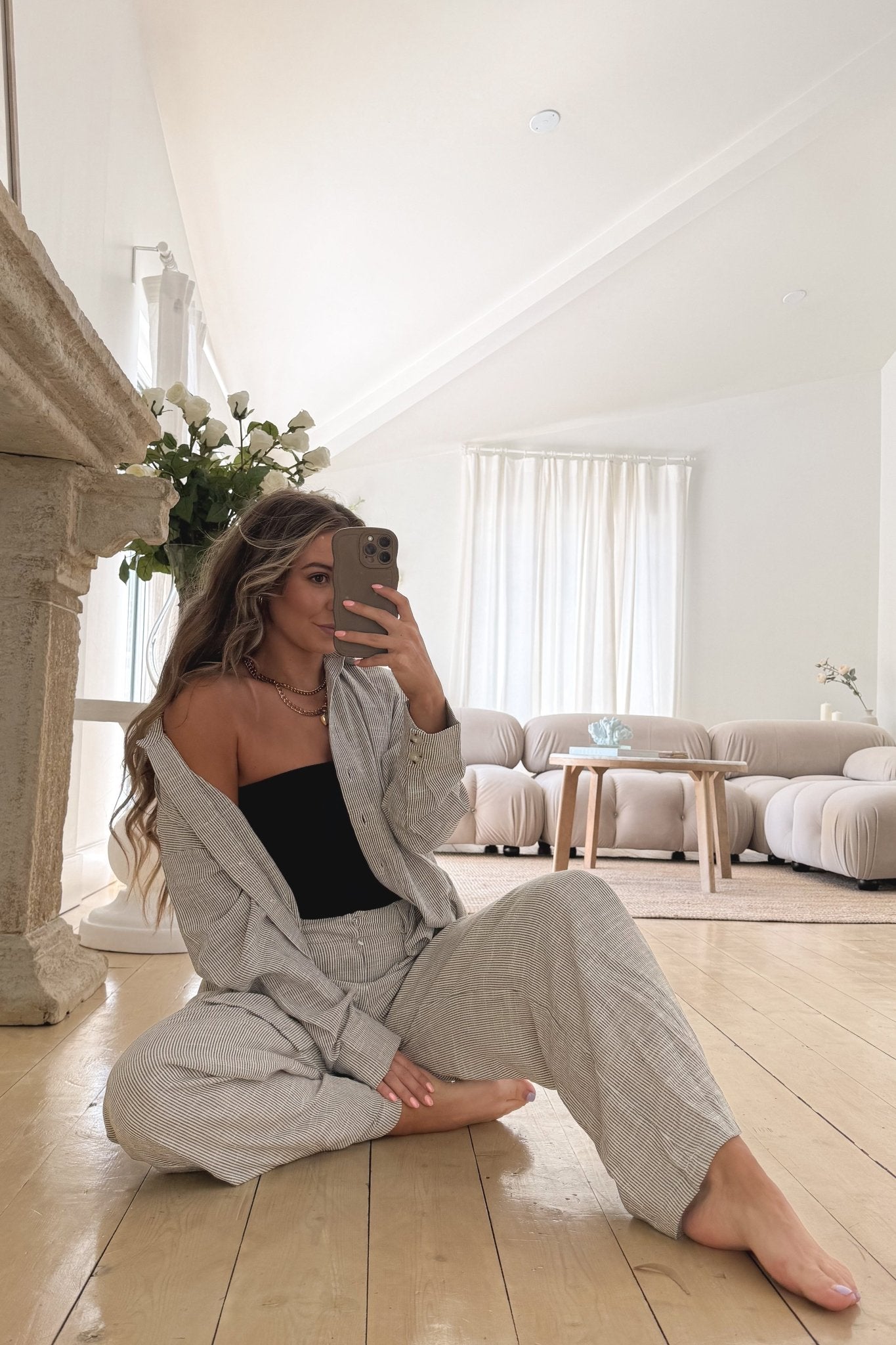 Women's Hamptons Striped Long Sleeve Button Down | Black Multi - Women's Shirts & Tops - Blooming Daily