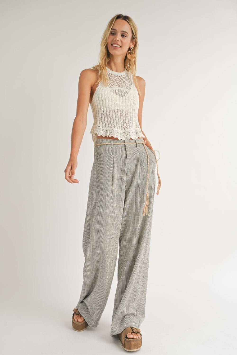 Women&#39;s Hamptons Striped Pleated Wide Leg Trousers | Black Multi - Women&#39;s Pants - Blooming Daily