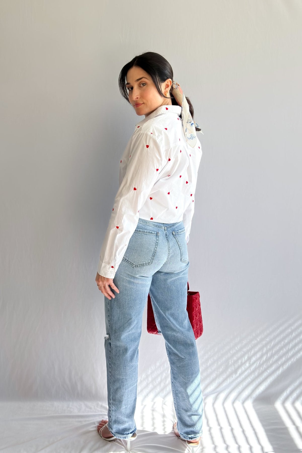 Women&#39;s Heart Embroidered Button Down Long Sleeve Top | White - Women&#39;s Shirts &amp; Tops - Blooming Daily