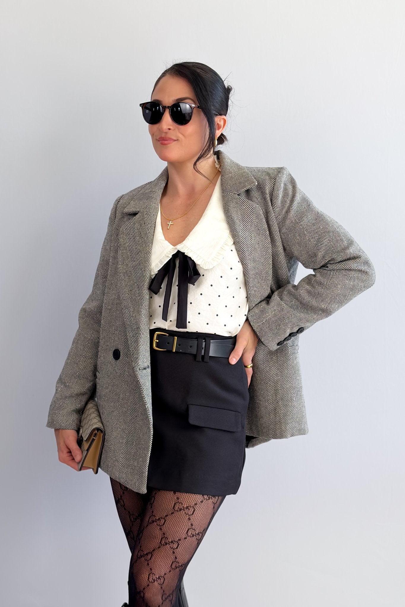 Women’s Herringbone Double - Breasted Blazer – Black - Blazers & Suit Jackets - Blooming Daily