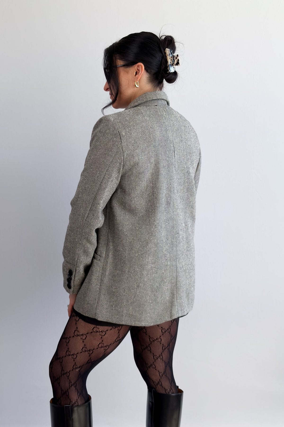 Women’s Herringbone Double - Breasted Blazer – Black - Blazers & Suit Jackets - Blooming Daily