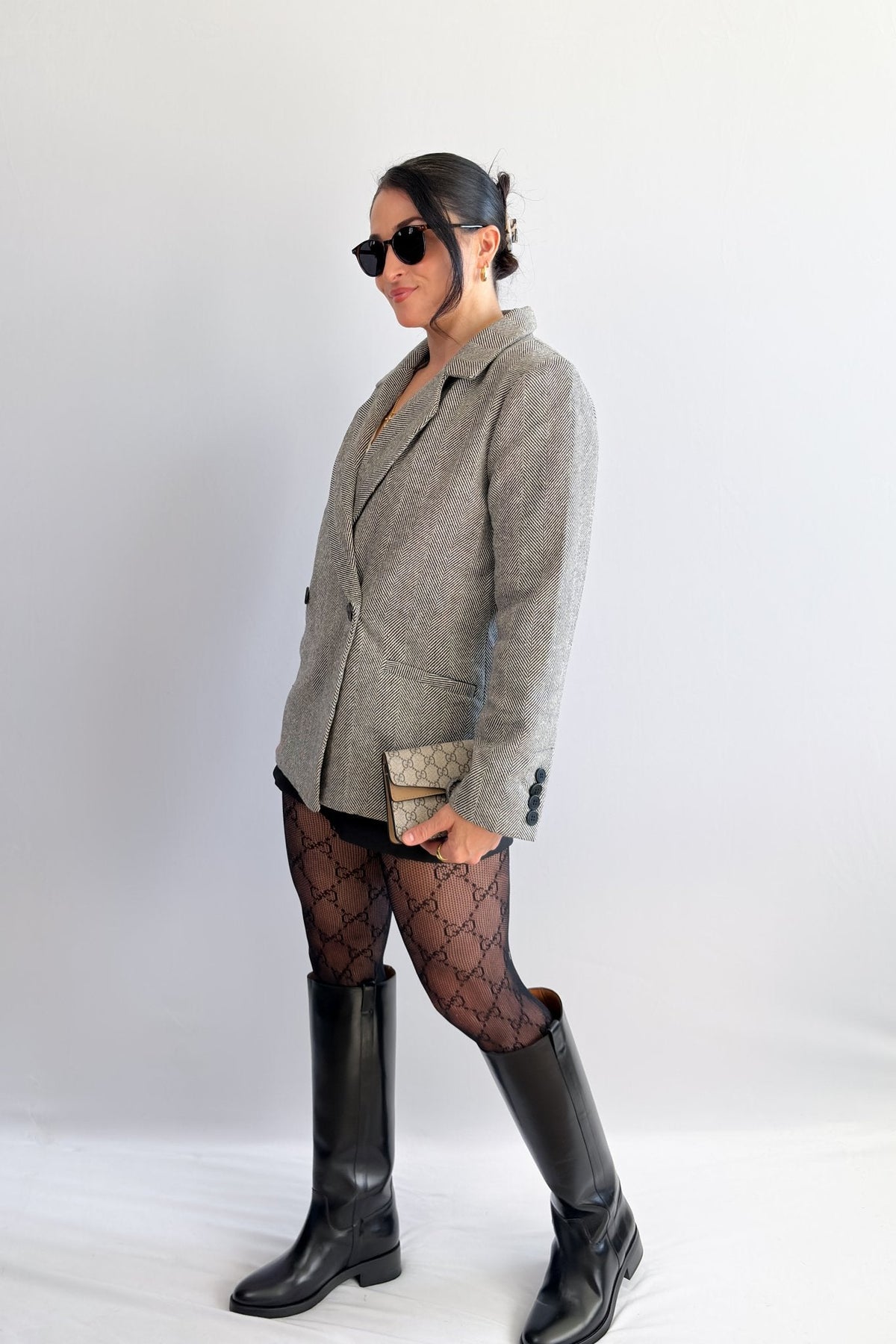 Women’s Herringbone Double - Breasted Blazer – Black - Blazers & Suit Jackets - Blooming Daily