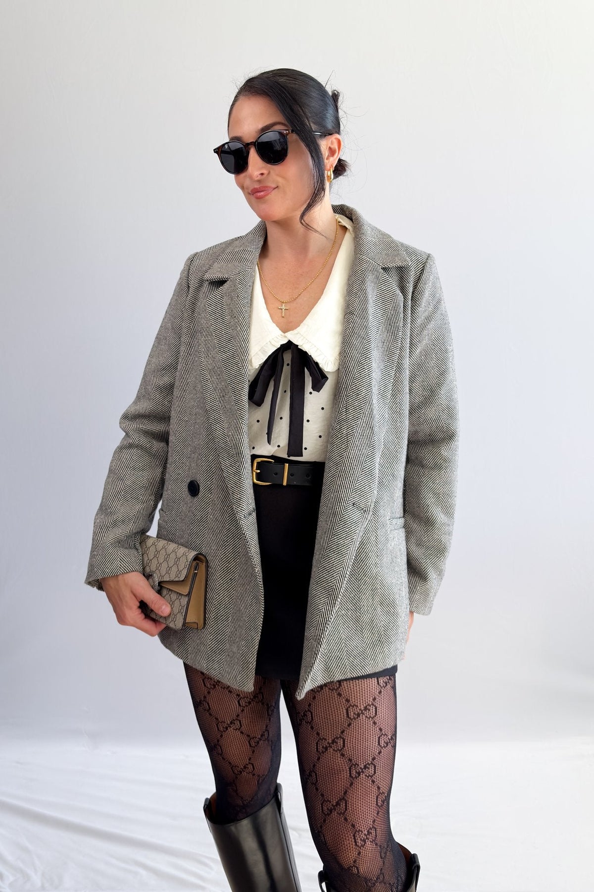 Women’s Herringbone Double - Breasted Blazer – Black - Blazers & Suit Jackets - Blooming Daily