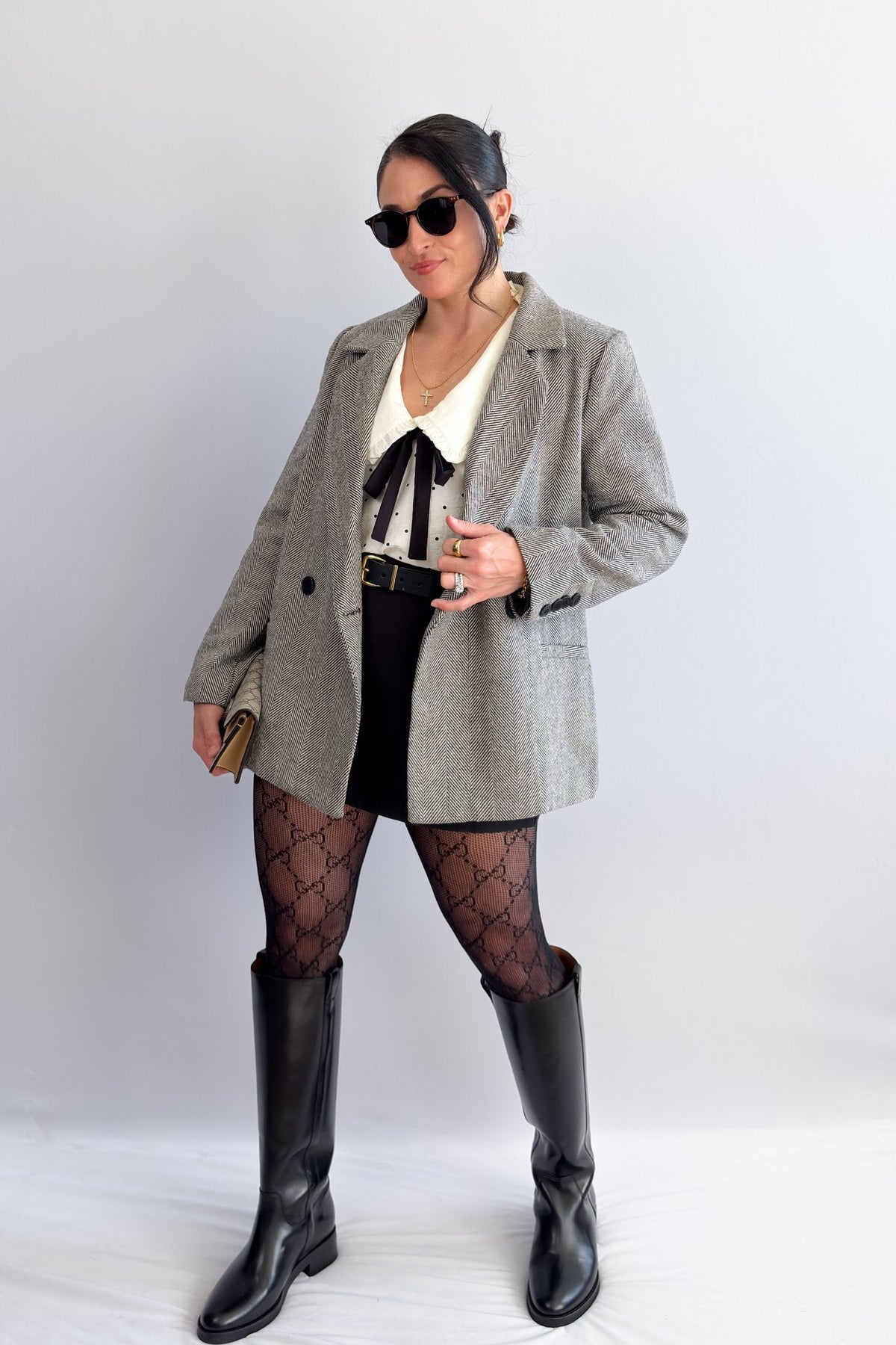 Women’s Herringbone Double - Breasted Blazer – Black - Blazers & Suit Jackets - Blooming Daily