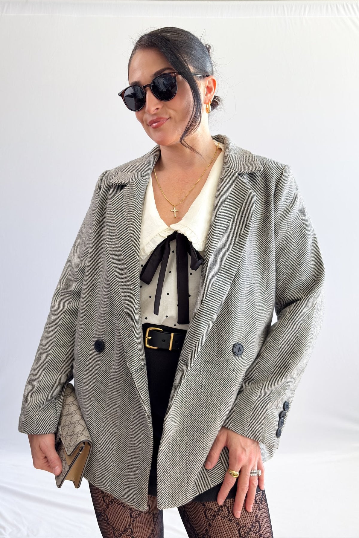 Women’s Herringbone Double - Breasted Blazer – Black - Blazers & Suit Jackets - Blooming Daily