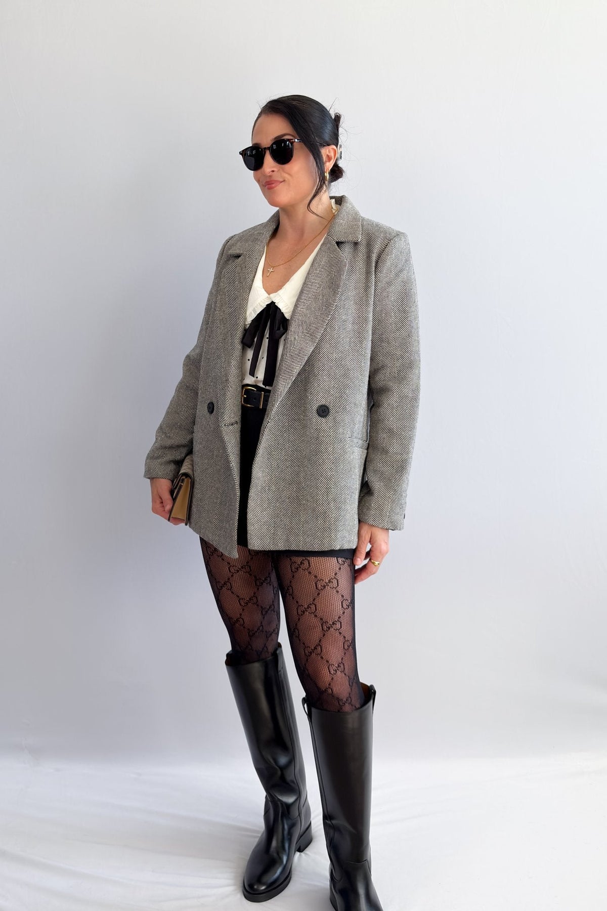 Women’s Herringbone Double - Breasted Blazer – Black - Blazers & Suit Jackets - Blooming Daily