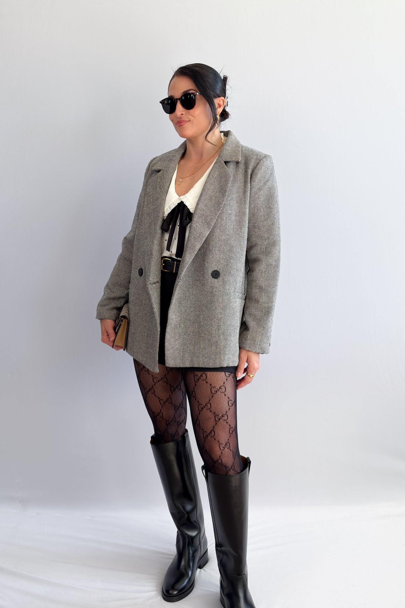 Women’s Herringbone Double - Breasted Blazer – Black - Blazers & Suit Jackets - Blooming Daily