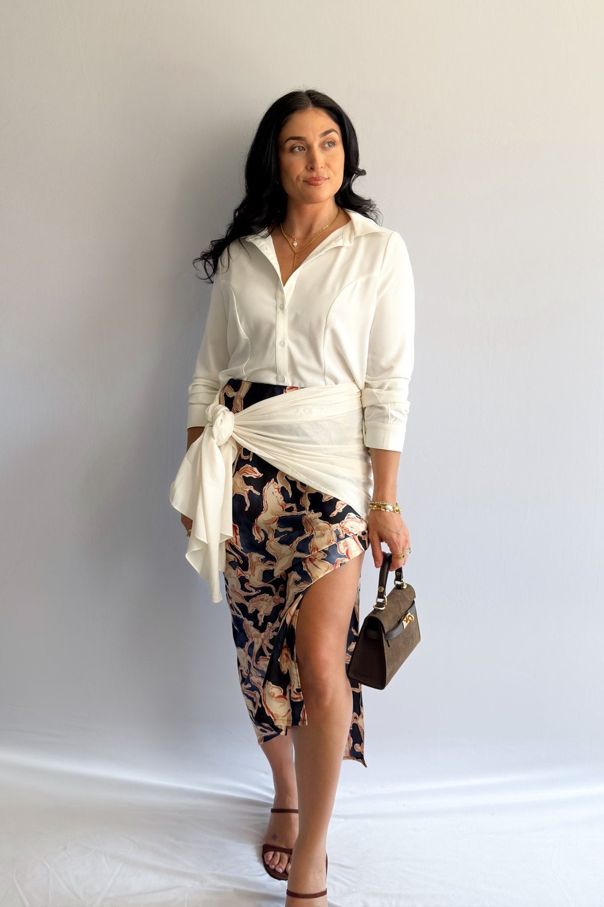 Women’s Horse Print Satin Midi Slip Skirt – Navy Blue - Women&#39;s Skirts - Blooming Daily