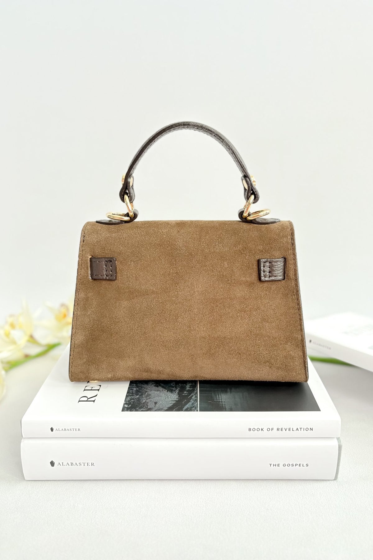 Women’s Italian Suede Mini Top - Handle Bag – Dark Brown - Women&#39;s Handbag - Blooming Daily