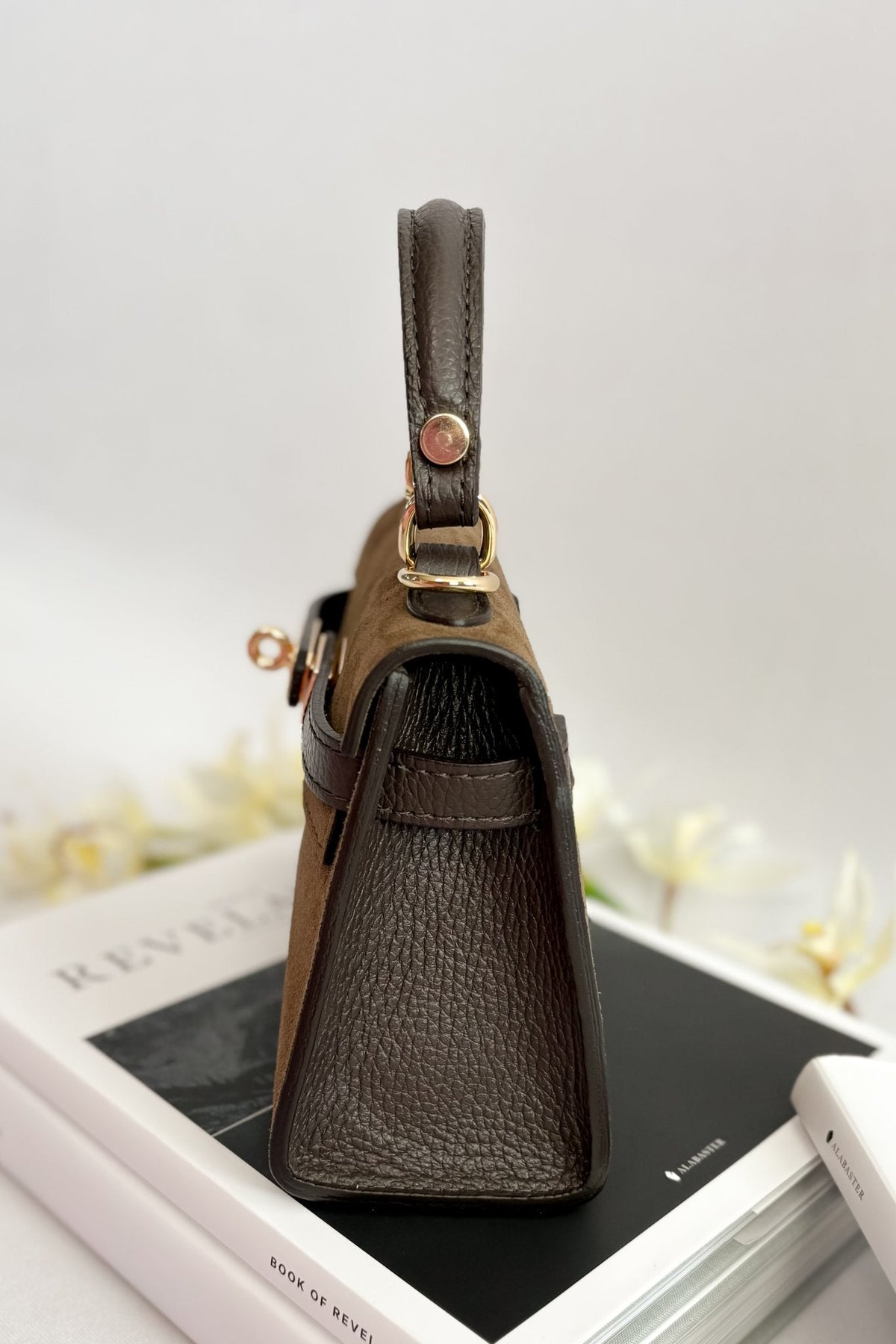 Women’s Italian Suede Mini Top - Handle Bag – Dark Brown - Women&#39;s Handbag - Blooming Daily