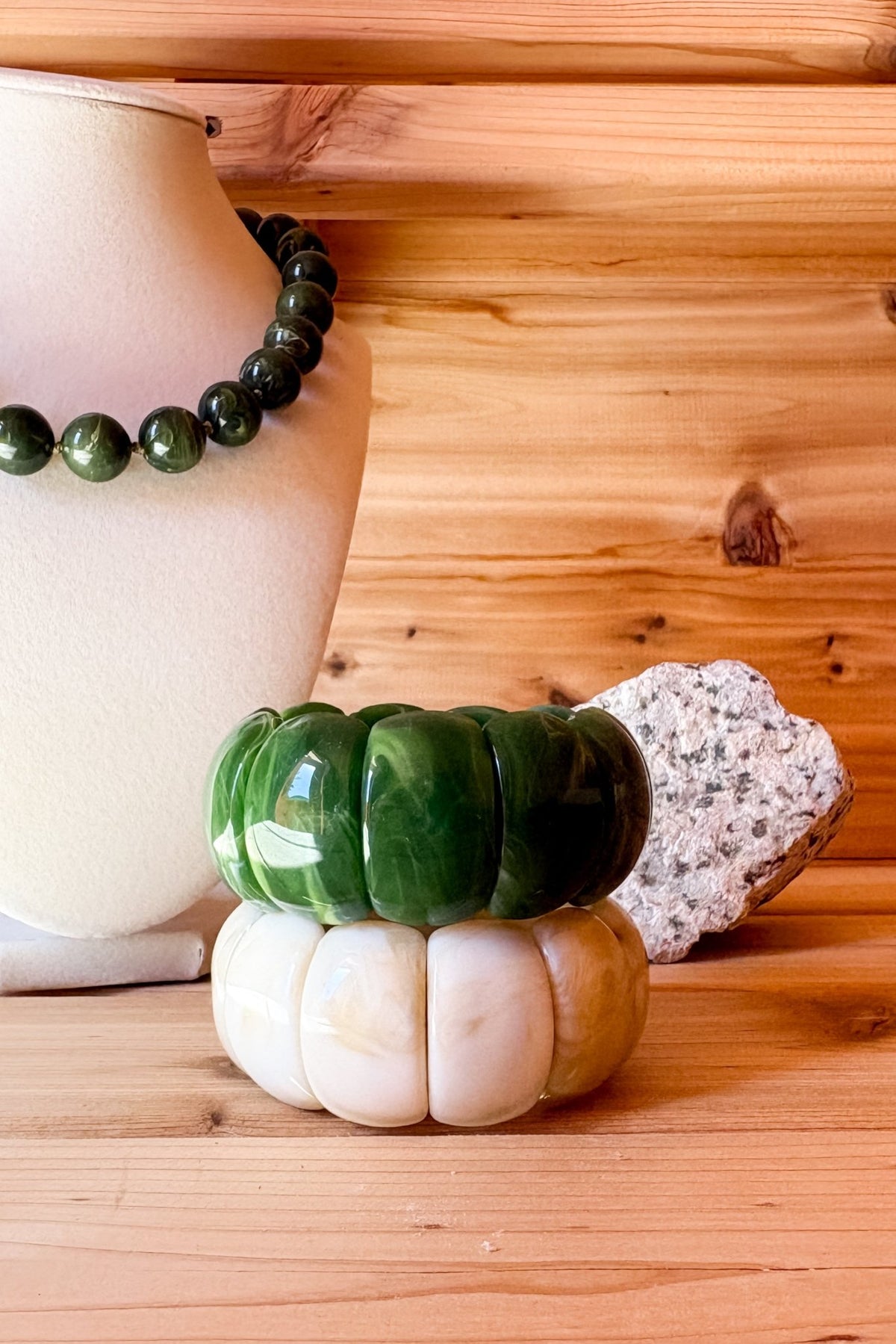 Women’s Ivory Chunky Bangle Bracelet – Resin Statement - Women's Jewelry - Blooming Daily