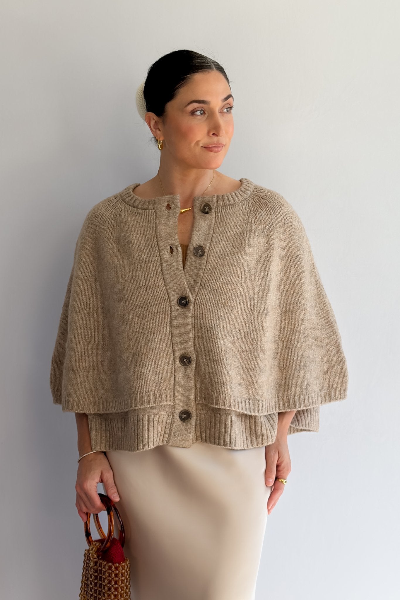 Women’s Knit Cardigan Cape – Capsule Wardrobe Sweater - Women's Shirts & Tops - Blooming Daily