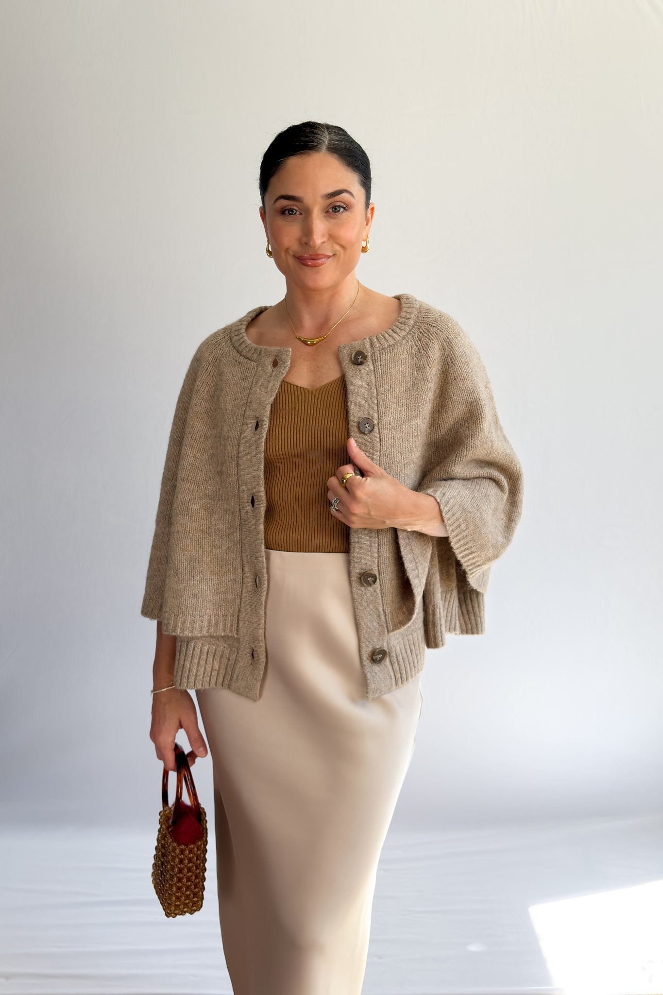 Women’s Knit Cardigan Cape – Capsule Wardrobe Sweater - Women's Shirts & Tops - Blooming Daily