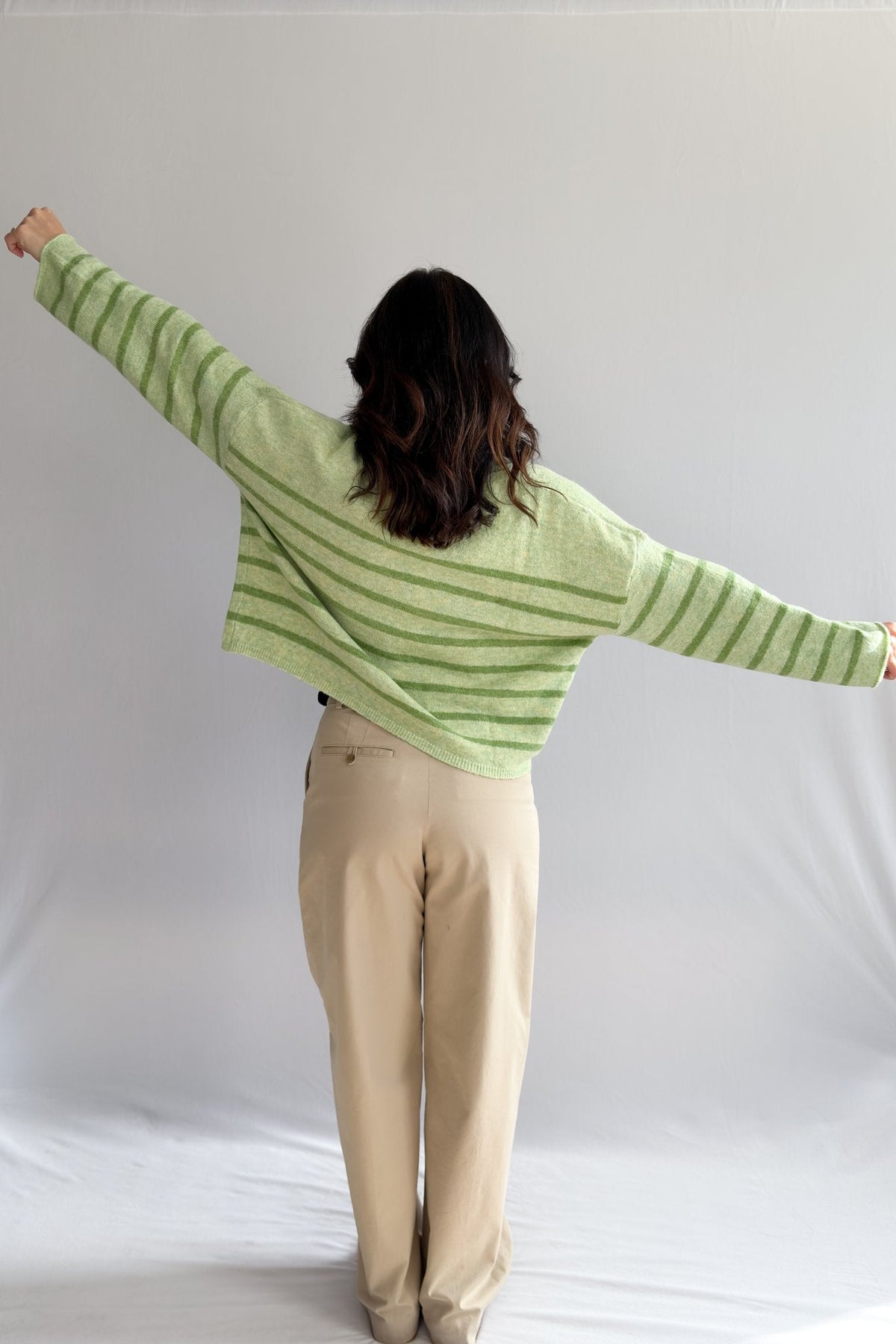 Women’s Light Green Striped Soft Knit Button Cardigan - Women's Sweaters - Blooming Daily
