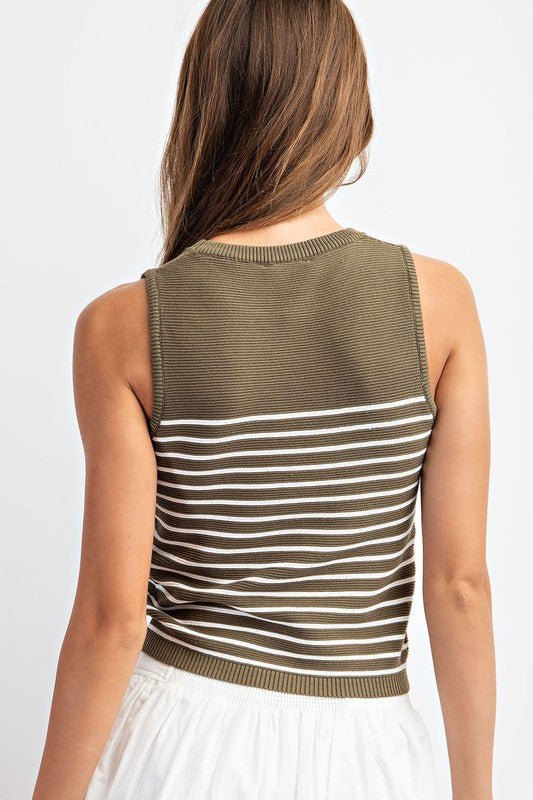 Women&#39;s Lightweight Knit Tank Striped | Olive Green - Women&#39;s Shirts &amp; Tops - Blooming Daily