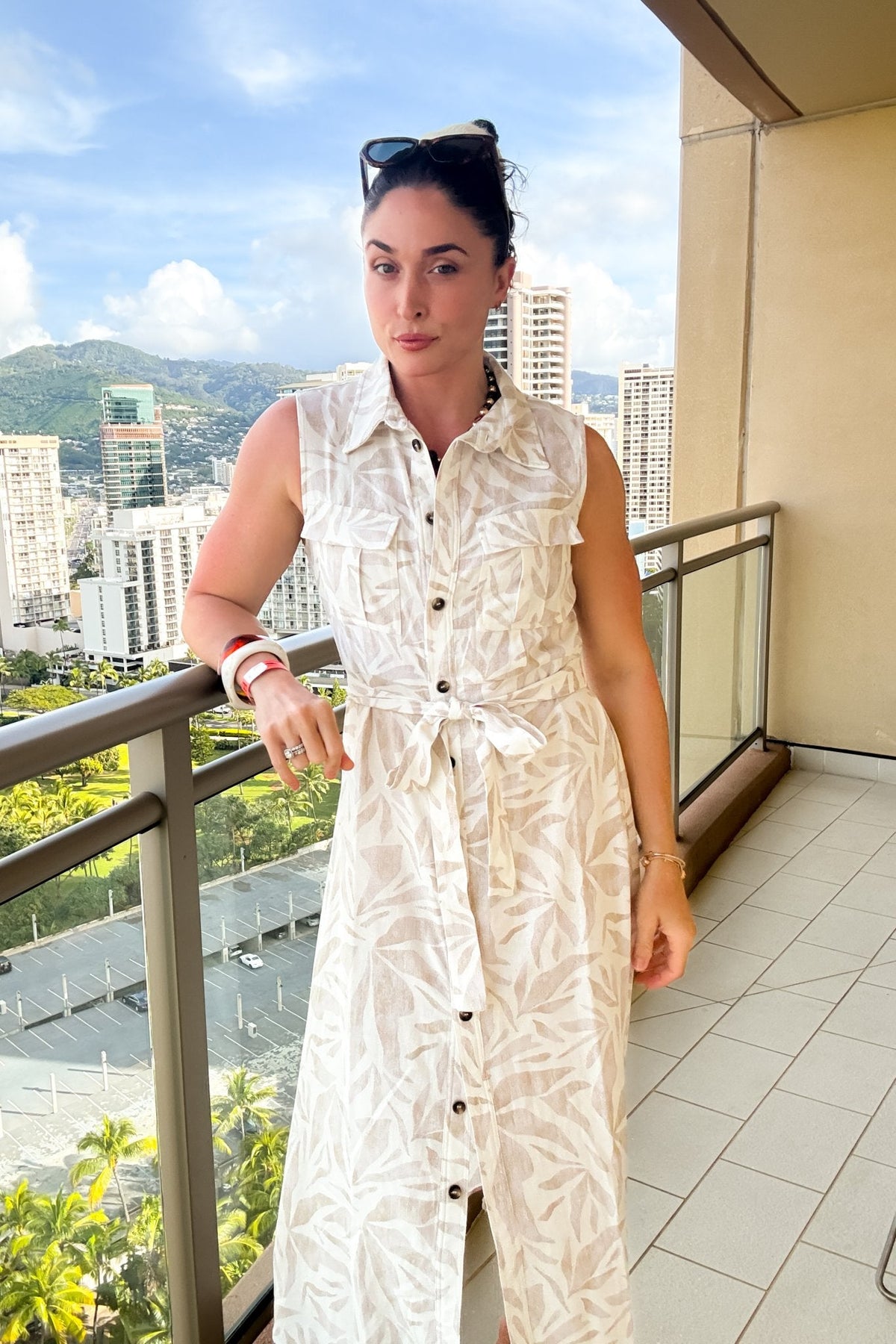 Women’s Linen Blend Midi Shirt Dress – Neutral Summer Dress - Women's Dresses - Blooming Daily