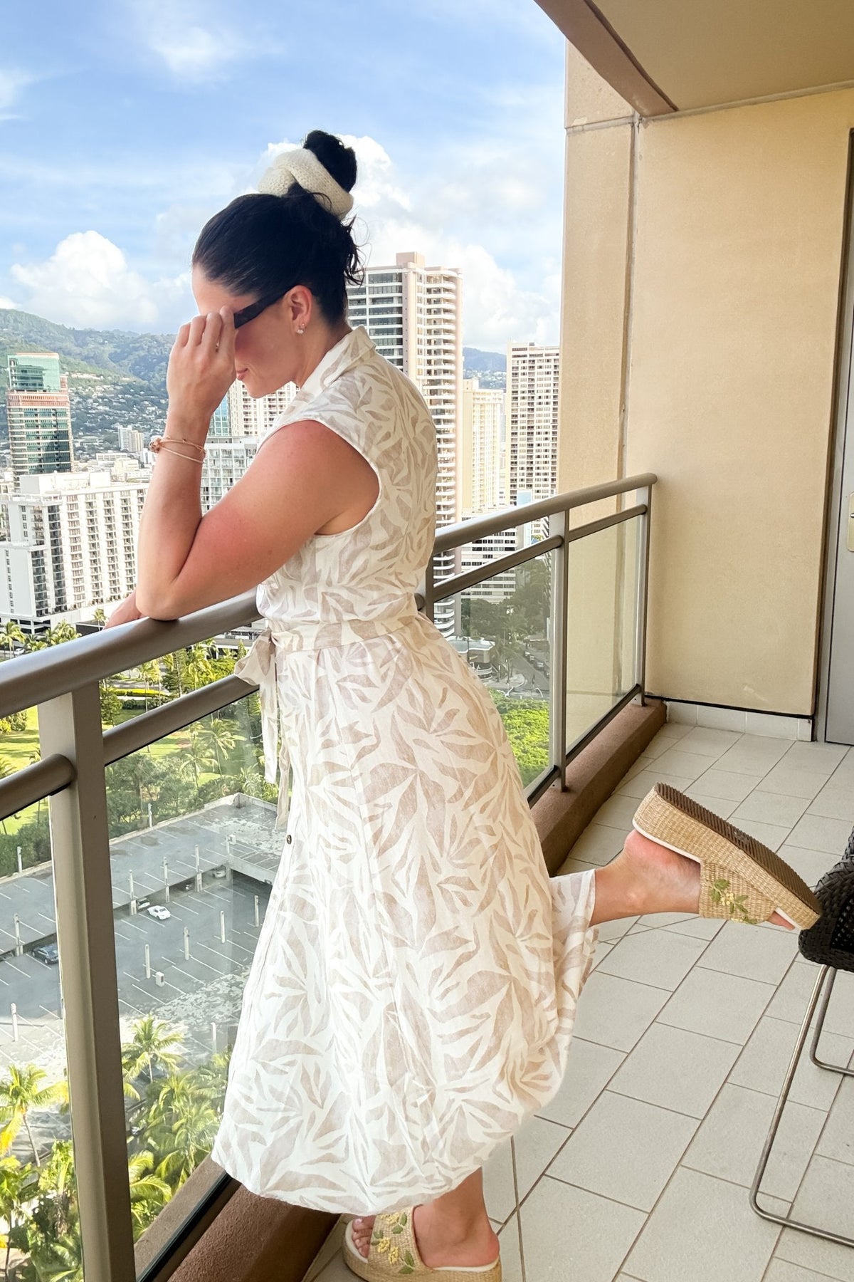 Women’s Linen Blend Midi Shirt Dress – Neutral Summer Dress - Women's Dresses - Blooming Daily