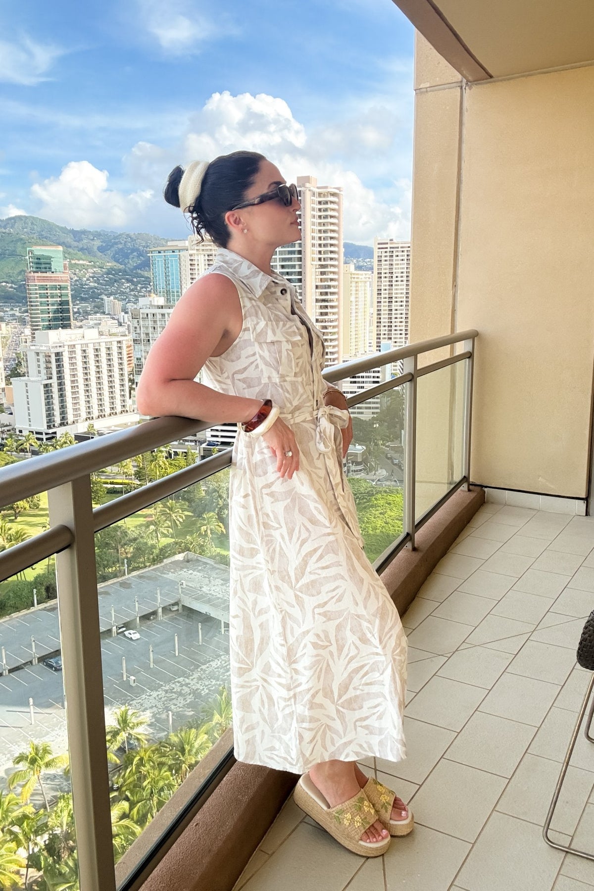 Women’s Linen Blend Midi Shirt Dress – Neutral Summer Dress - Women's Dresses - Blooming Daily