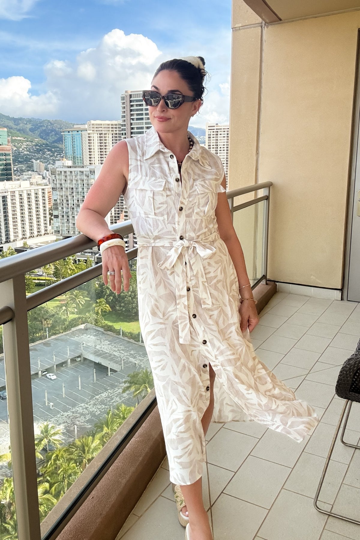 Women’s Linen Blend Midi Shirt Dress – Neutral Summer Dress - Women's Dresses - Blooming Daily