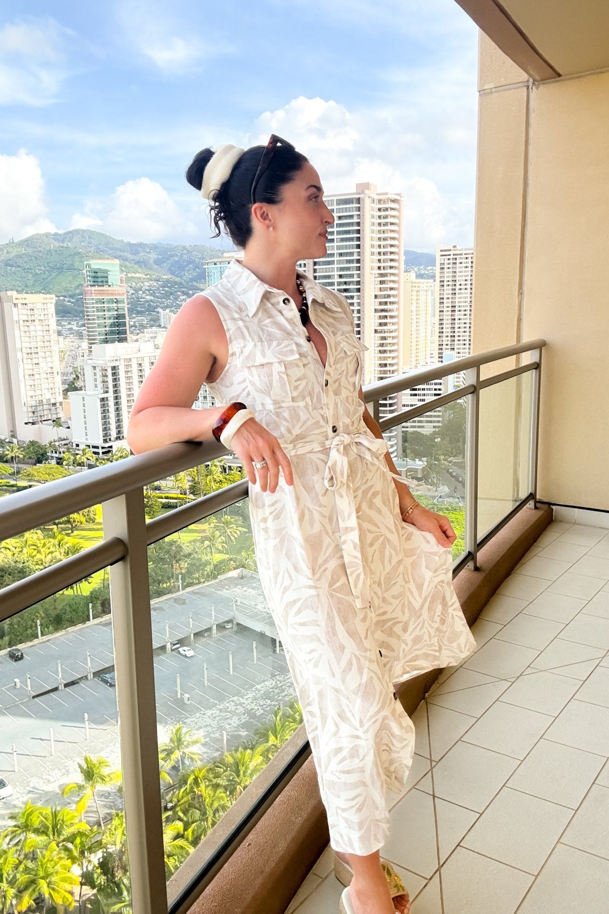 Women’s Linen Blend Midi Shirt Dress – Neutral Summer Dress - Women's Dresses - Blooming Daily