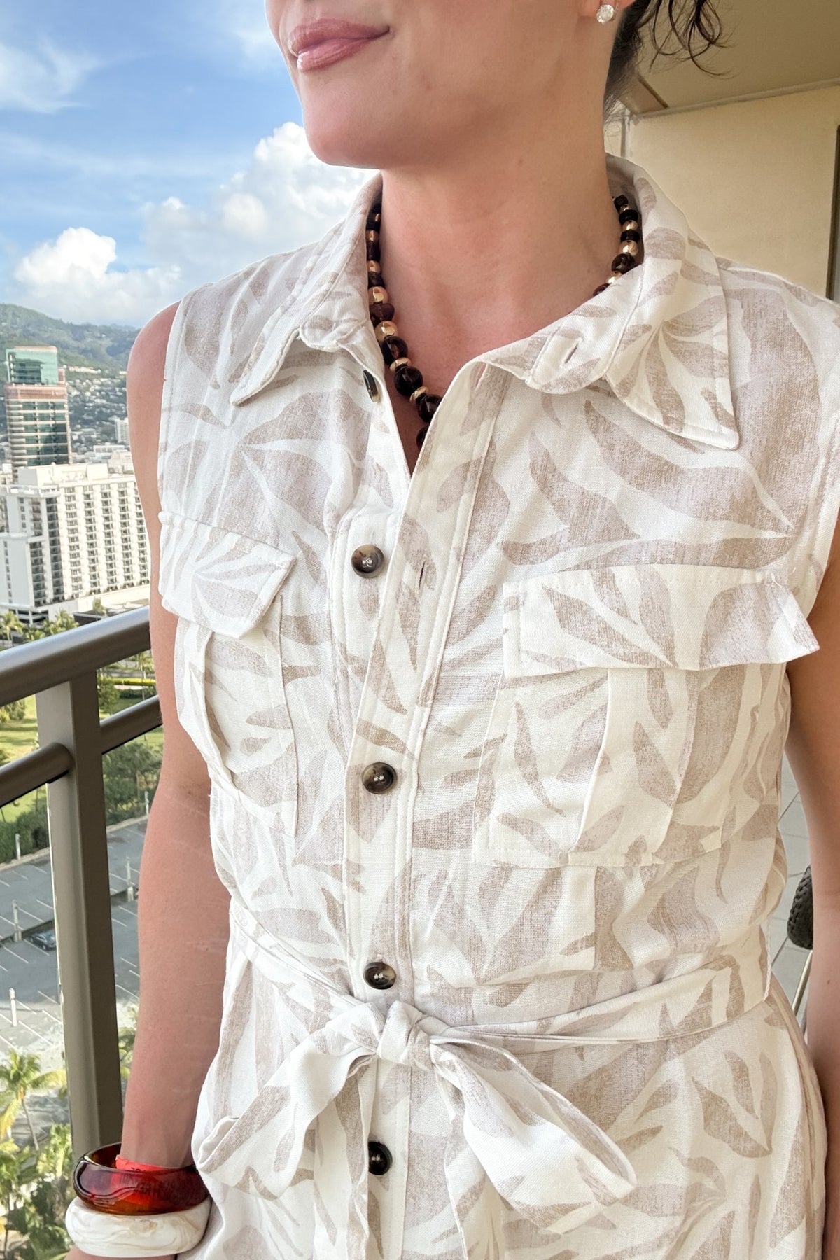 Women’s Linen Blend Midi Shirt Dress – Neutral Summer Dress - Women's Dresses - Blooming Daily