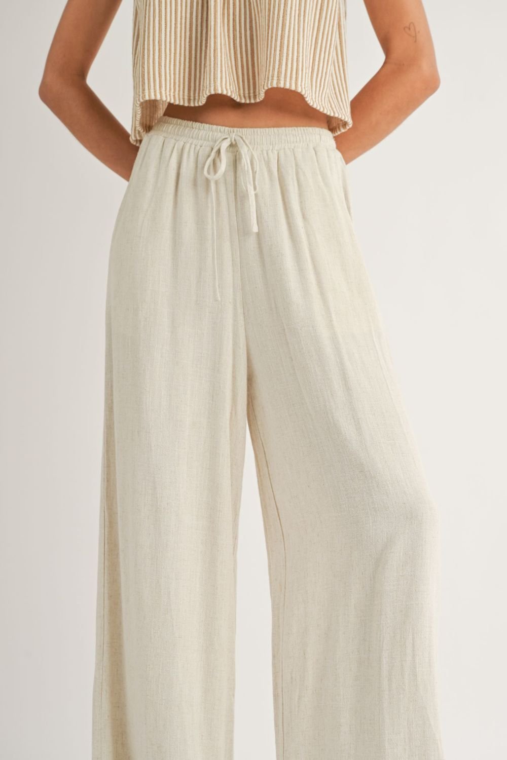 Women&#39;s Linen Blend Wide Leg Summer Pants | Oatmeal - Women&#39;s Pants - Blooming Daily