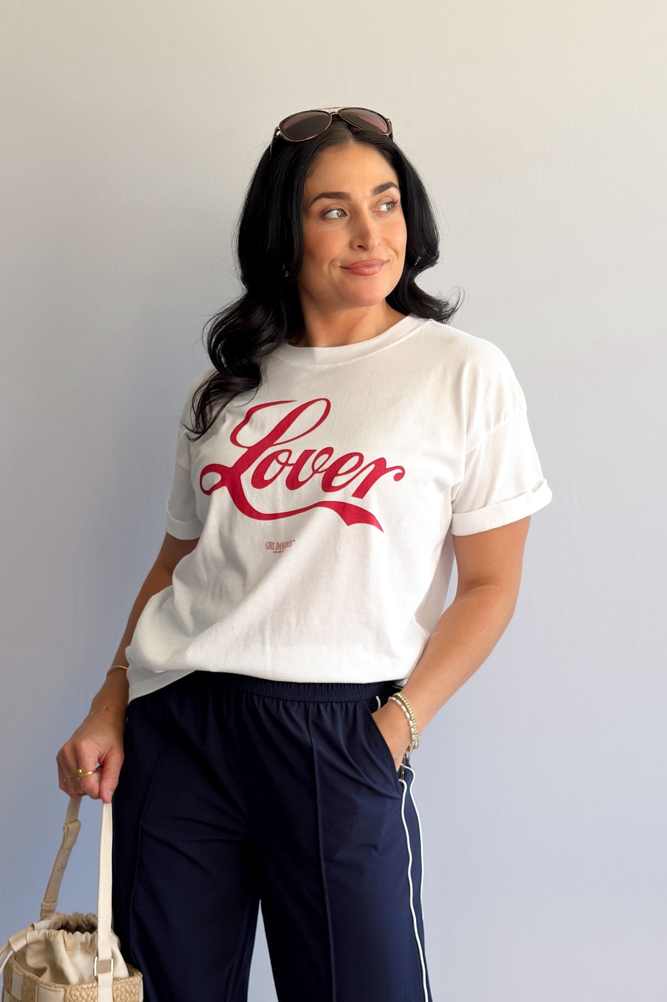 Women’s Lover Graphic T-Shirt – White Boyfriend Fit by Girl Dangerous - Women's Shirts & Tops - Blooming Daily