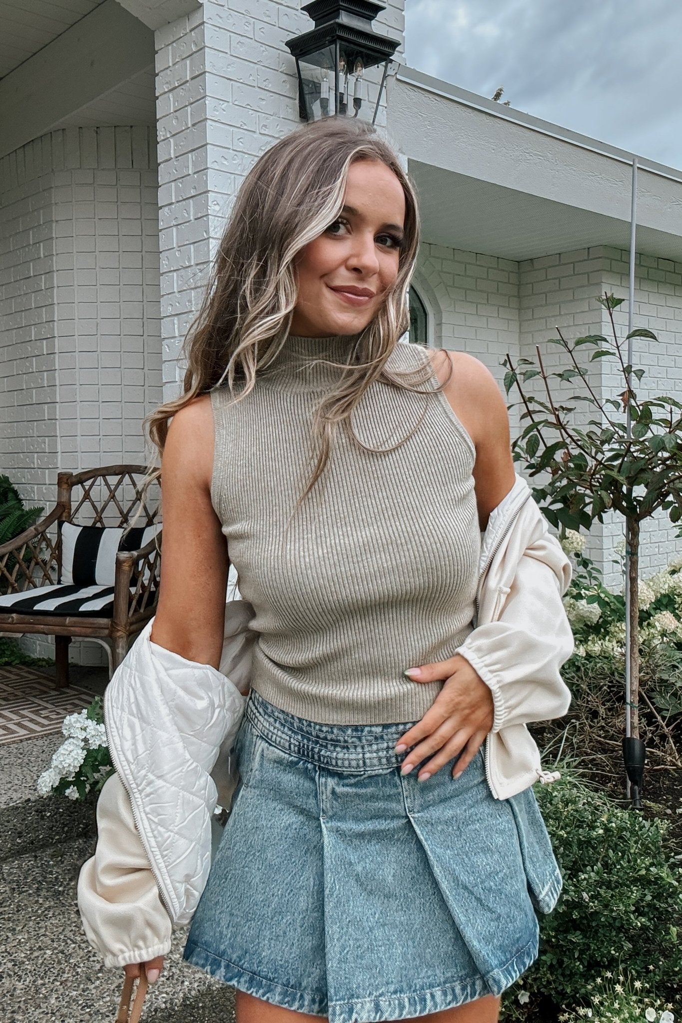 Women's Mock Neck Rib Sweater Tank Top | Sage The Label | Dusty Sage Green - Women's Shirts & Tops - Blooming Daily