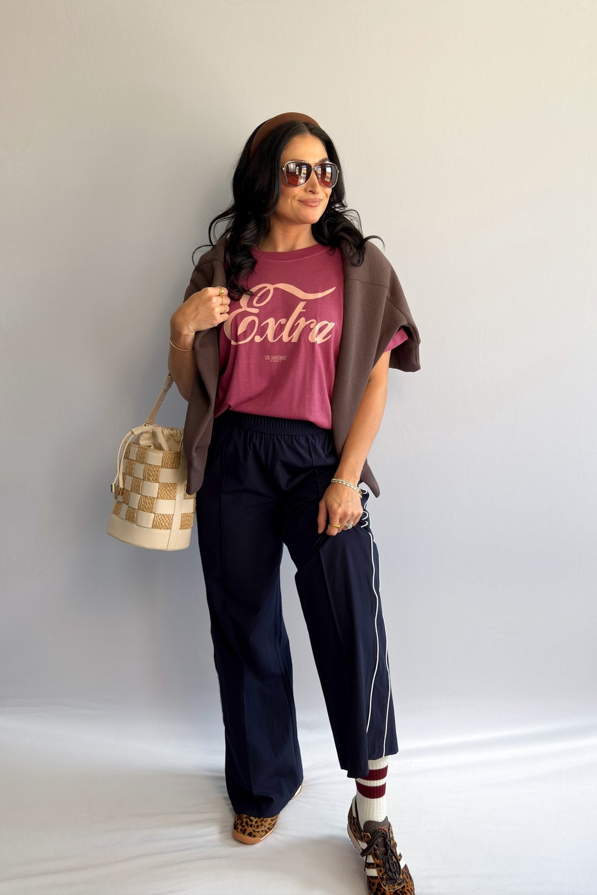 Women’s Navy Blue Track Pants with White Piping, Wide - Leg Pull - On – Thread &amp; Supply - Women&#39;s Pants - Blooming Daily