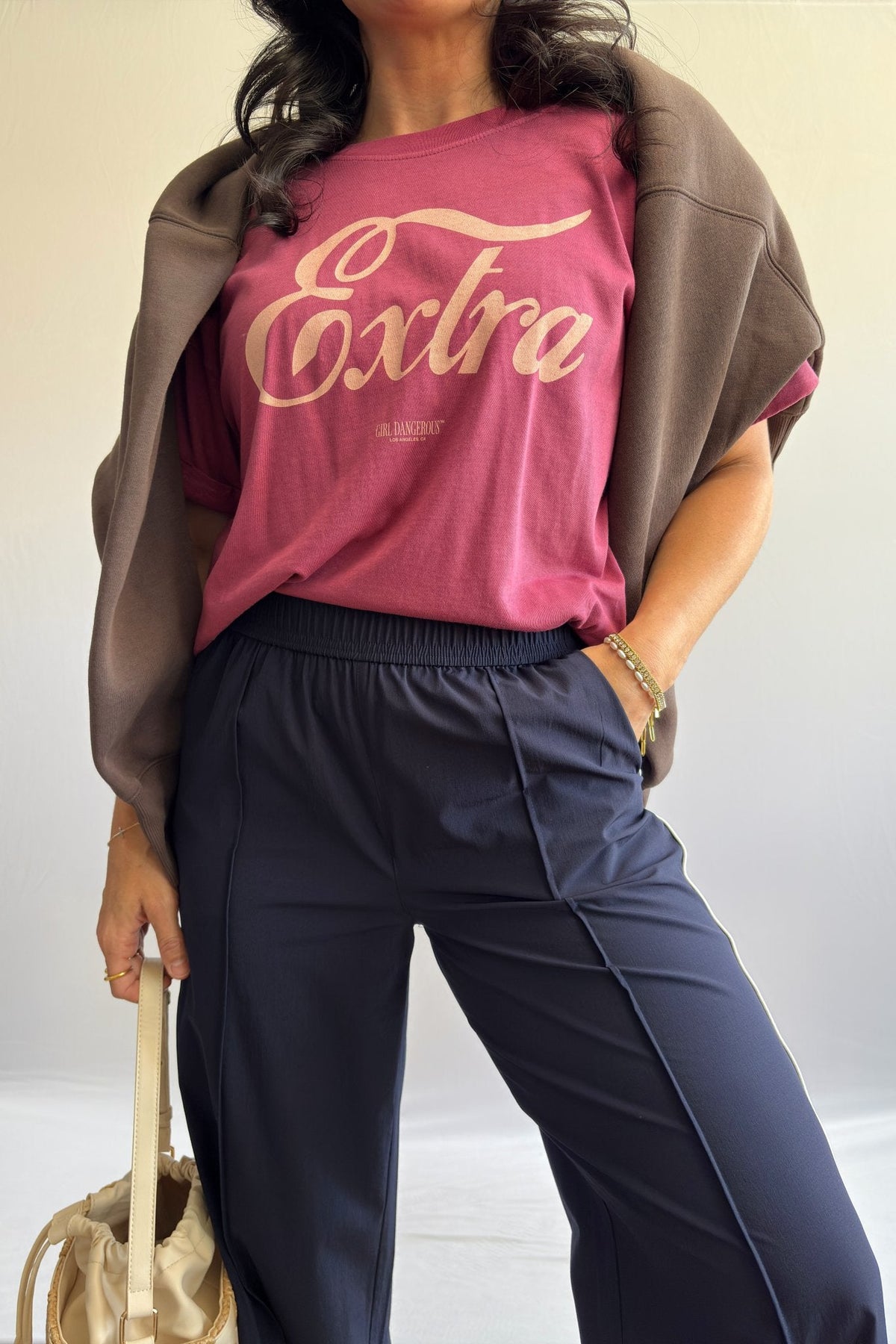 Women’s Navy Blue Track Pants with White Piping, Wide - Leg Pull - On – Thread &amp; Supply - Women&#39;s Pants - Blooming Daily