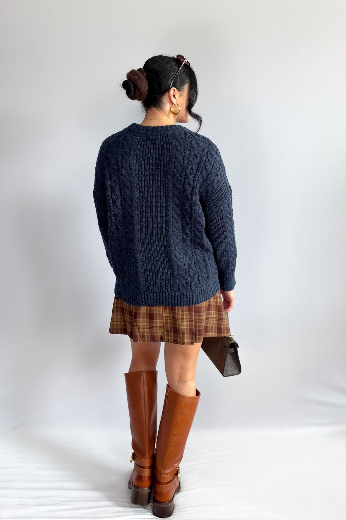 Women’s Navy Cable Knit Crewneck Sweater – Classic Pullover - Women&#39;s Shirts &amp; Tops - Blooming Daily