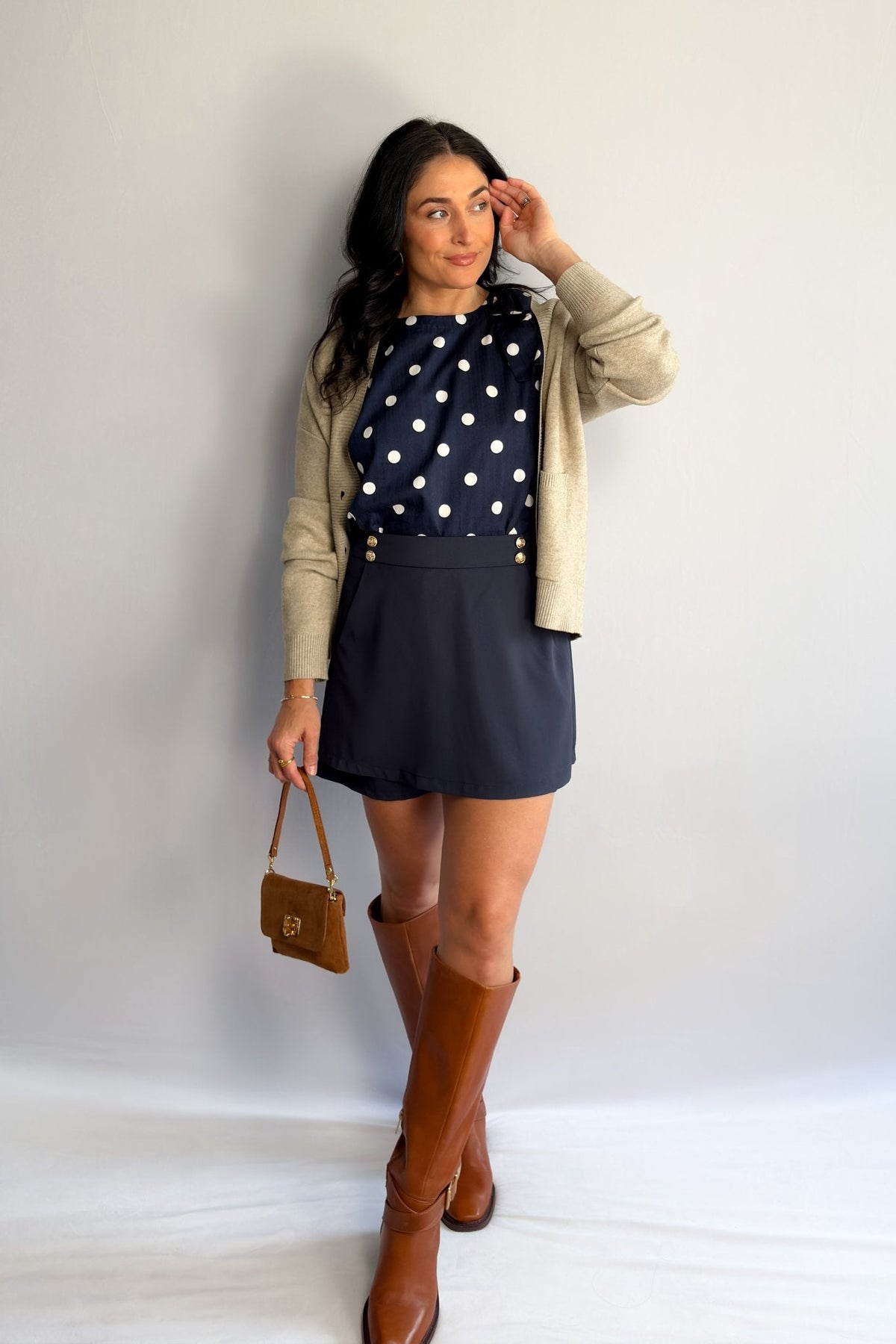 Women’s Navy Sailor Button Skort – High - Waisted Mini, Built - In Shorts, Pockets - Women&#39;s Skirts - Blooming Daily