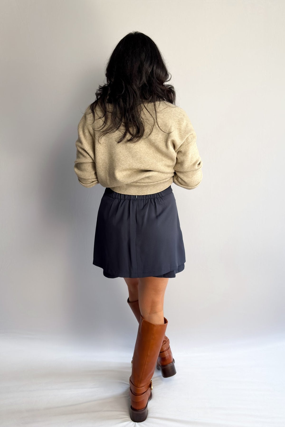 Women’s Navy Sailor Button Skort – High - Waisted Mini, Built - In Shorts, Pockets - Women&#39;s Skirts - Blooming Daily