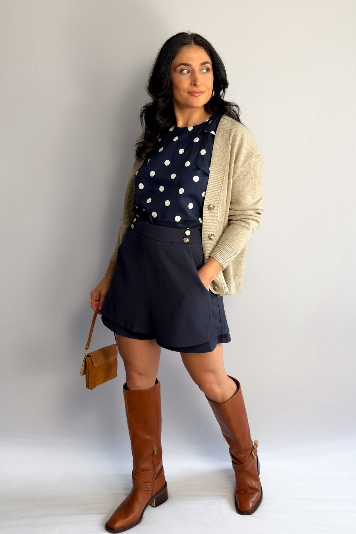 Women’s Navy Sailor Button Skort – High - Waisted Mini, Built - In Shorts, Pockets - Women&#39;s Skirts - Blooming Daily