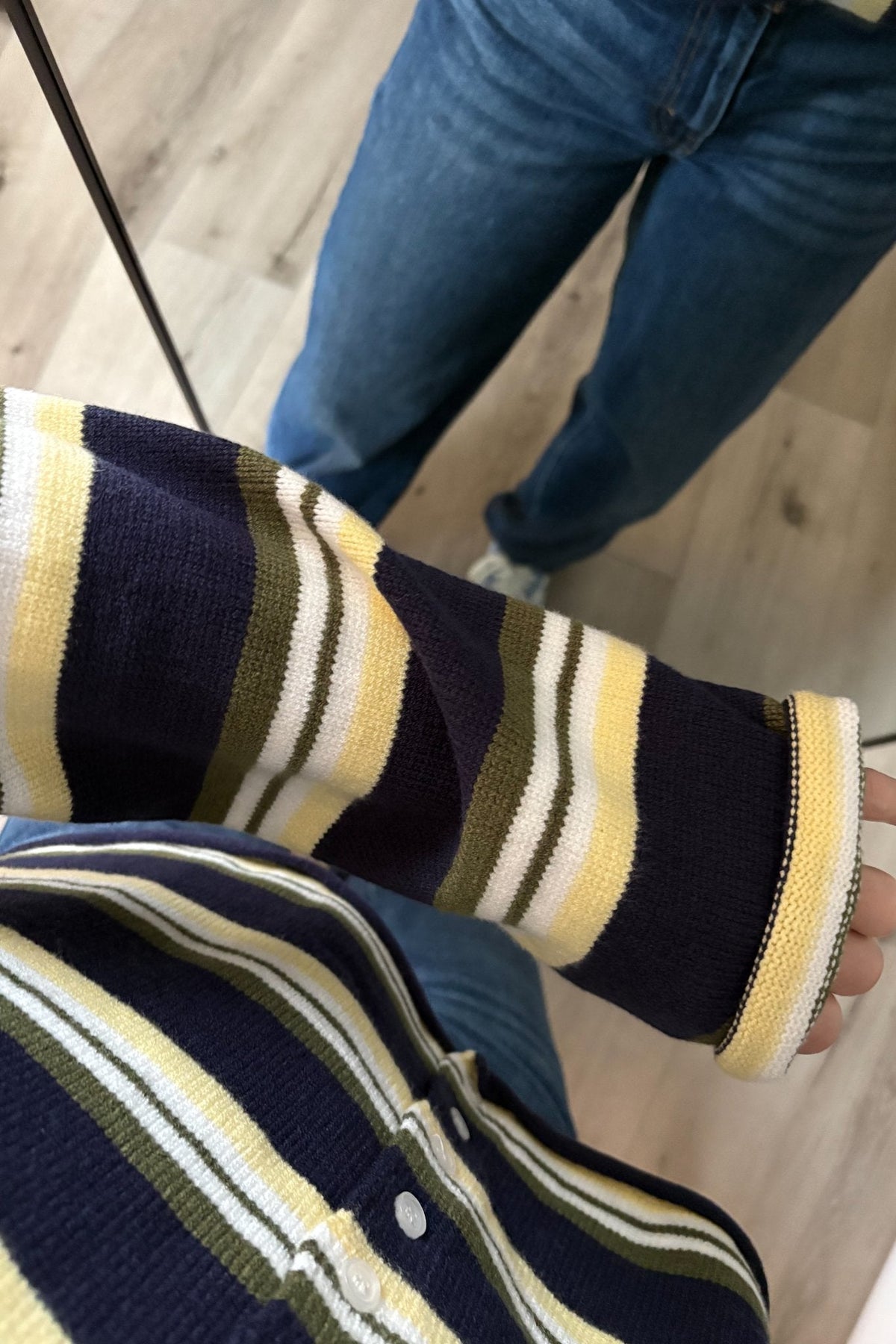 Women’s Navy Stripe Roll Hem Knit Cardigan - Women's Sweaters - Blooming Daily