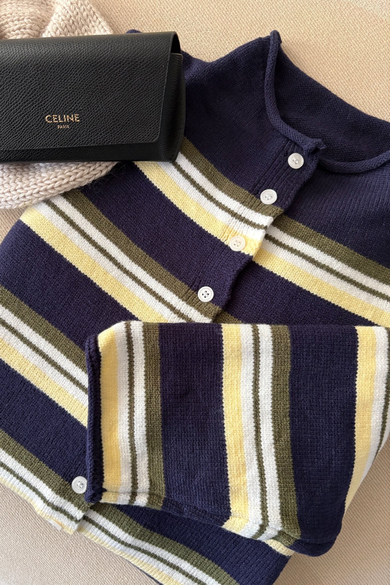 Women’s Navy Stripe Roll Hem Knit Cardigan - Women's Sweaters - Blooming Daily