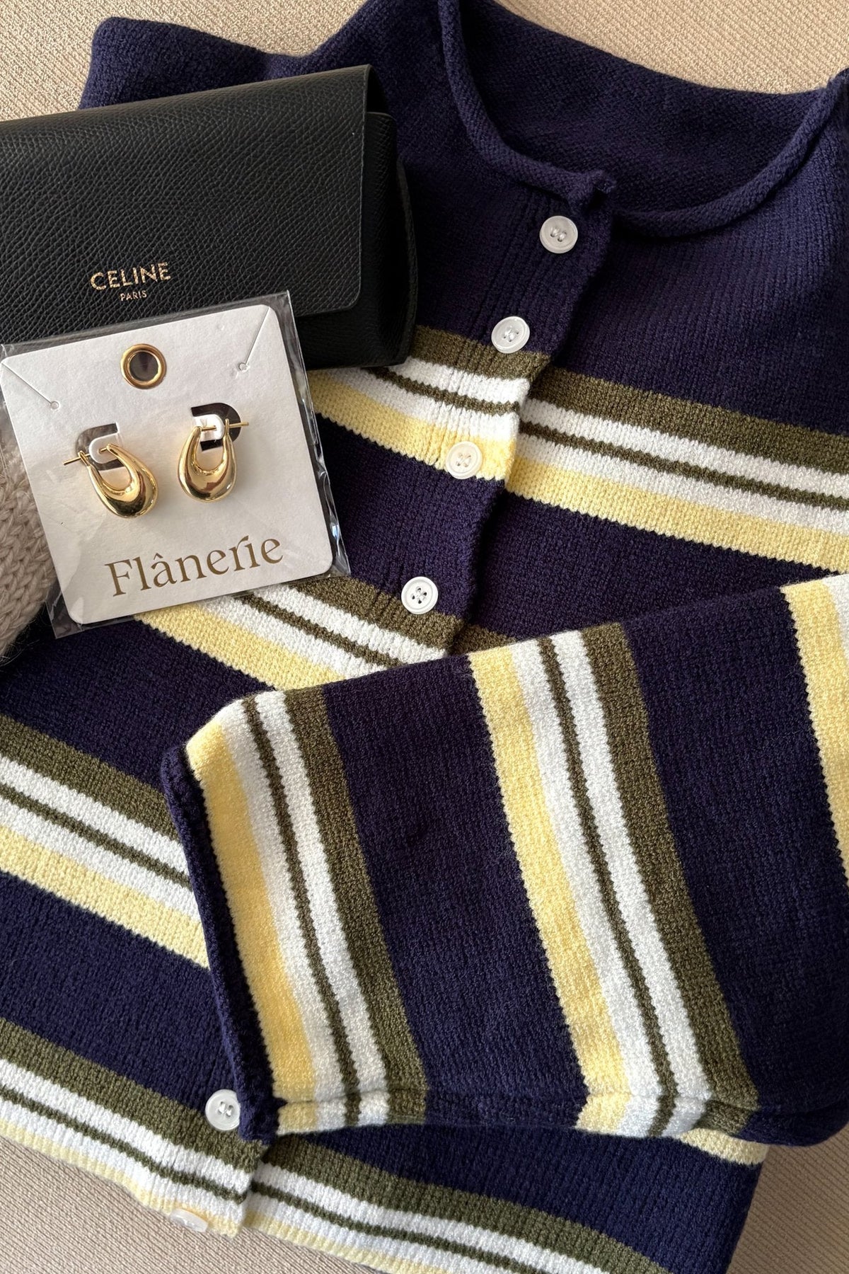 Women’s Navy Stripe Roll Hem Knit Cardigan - Women's Sweaters - Blooming Daily