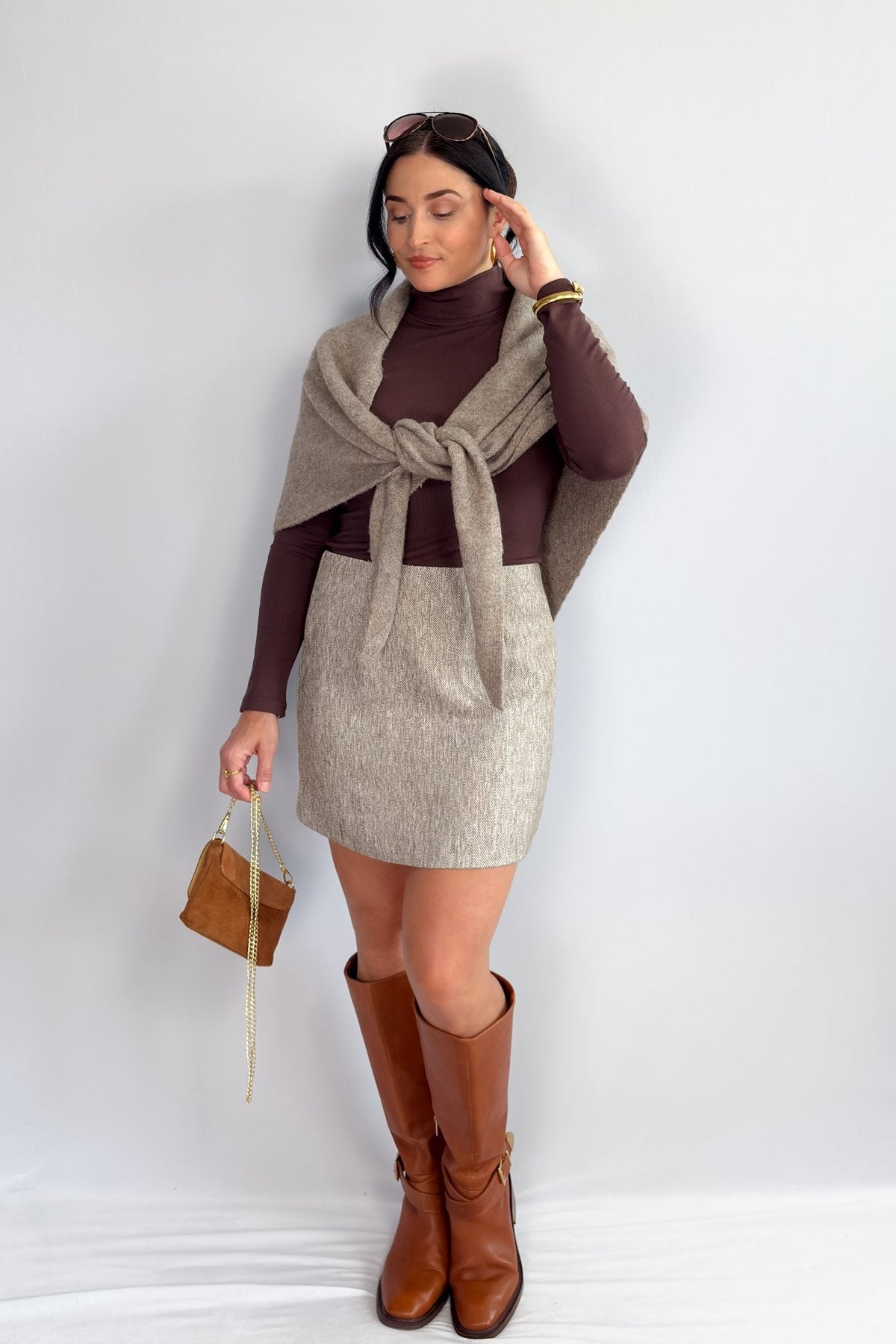 Women’s Neutral Woven Mini Skirt – High Waist Textured - Women&#39;s Skirts - Blooming Daily