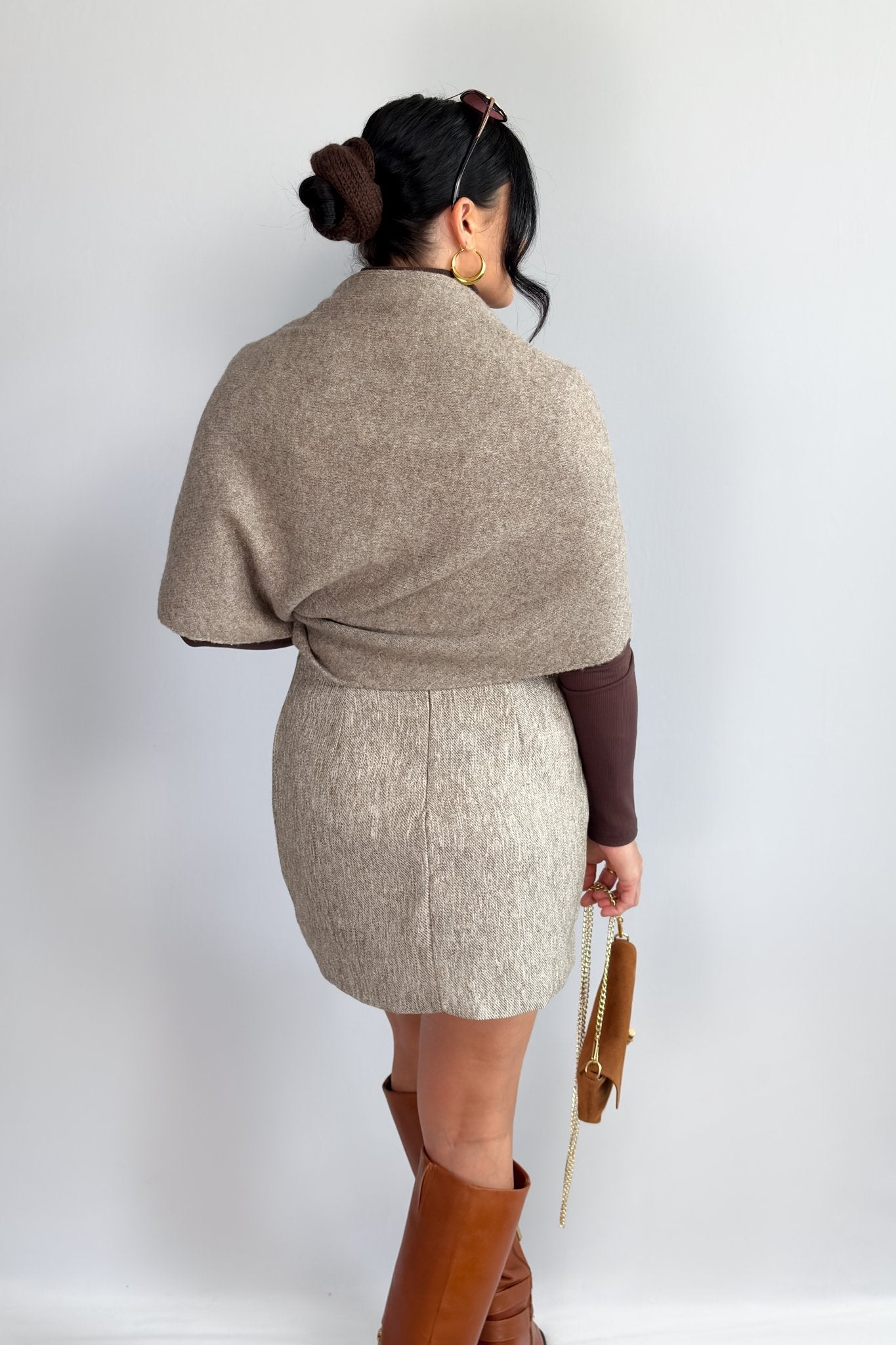 Women’s Neutral Woven Mini Skirt – High Waist Textured - Women's Skirts - Blooming Daily