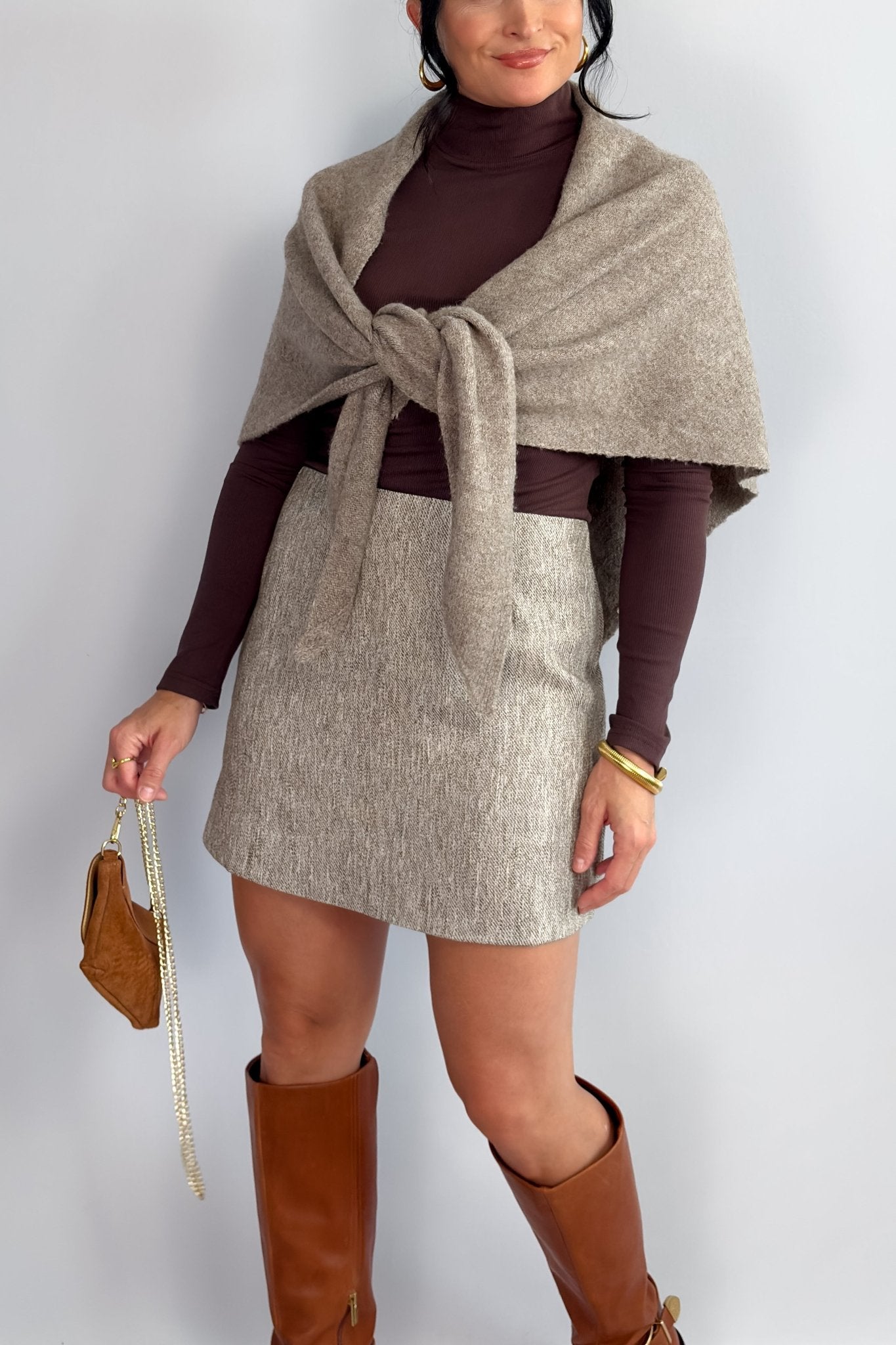 Women’s Neutral Woven Mini Skirt – High Waist Textured - Women's Skirts - Blooming Daily